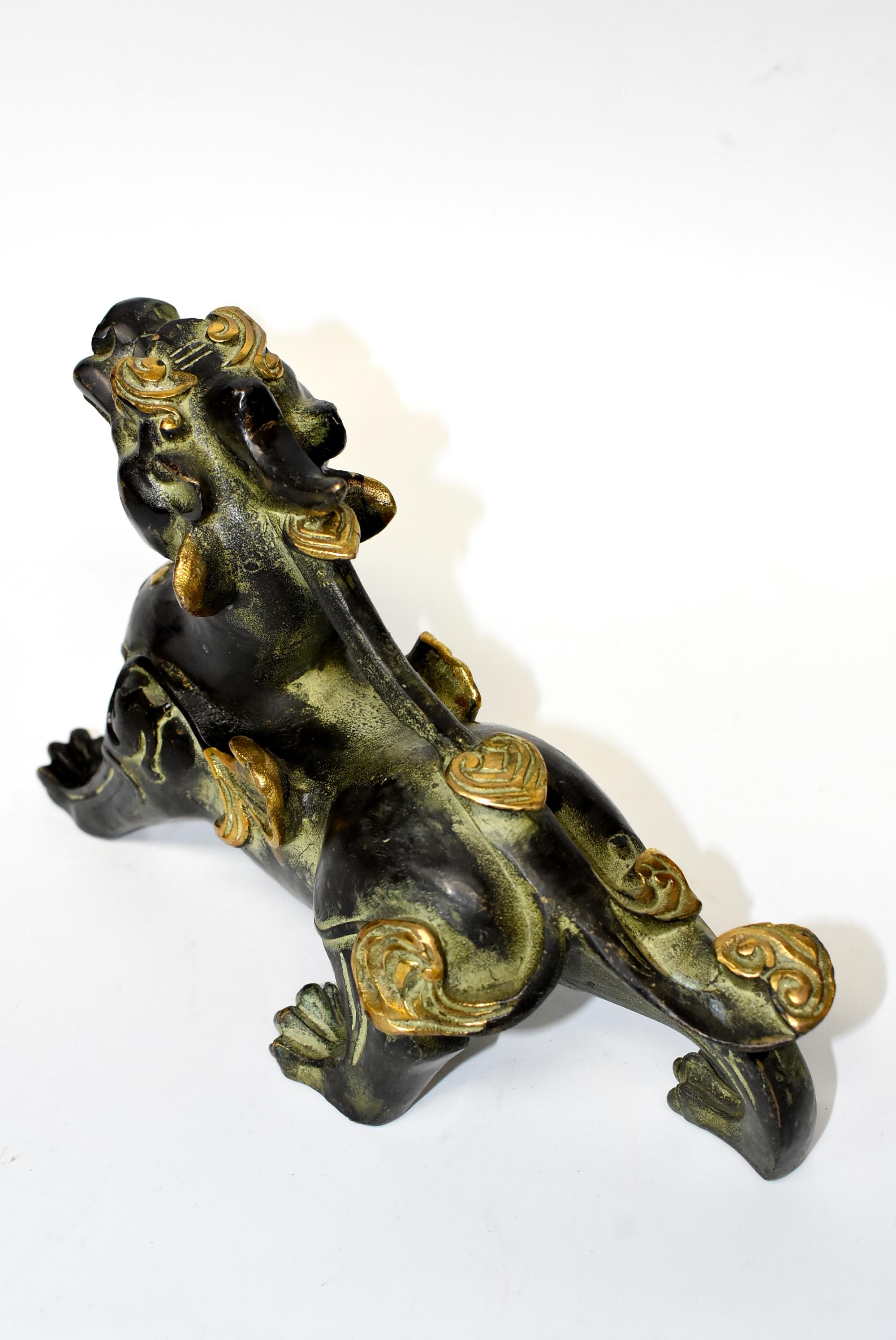 Pair Bronze Pi Xiu Lion Statues Paperweights 3
