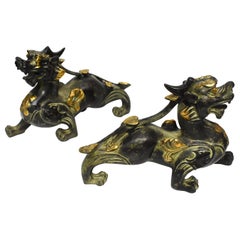 Pair Bronze Pi Xiu Lion Statues Paperweights