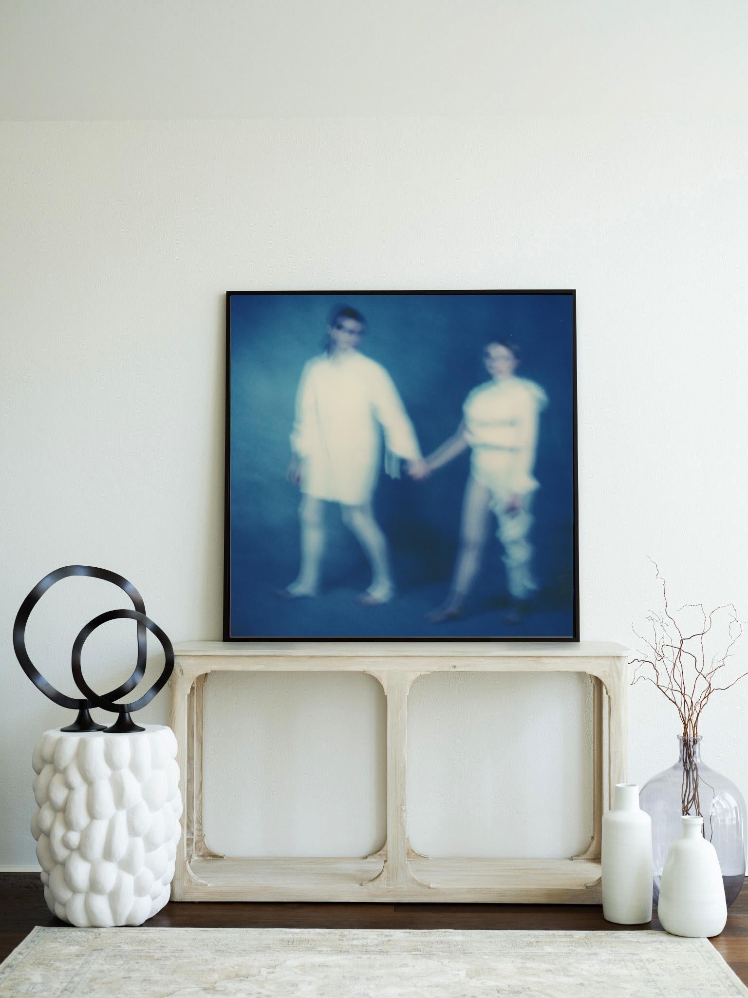 Togetherness - Cyanotype Style Film Photographic Print Framed - Blue Figurative Print by Pia Clodi