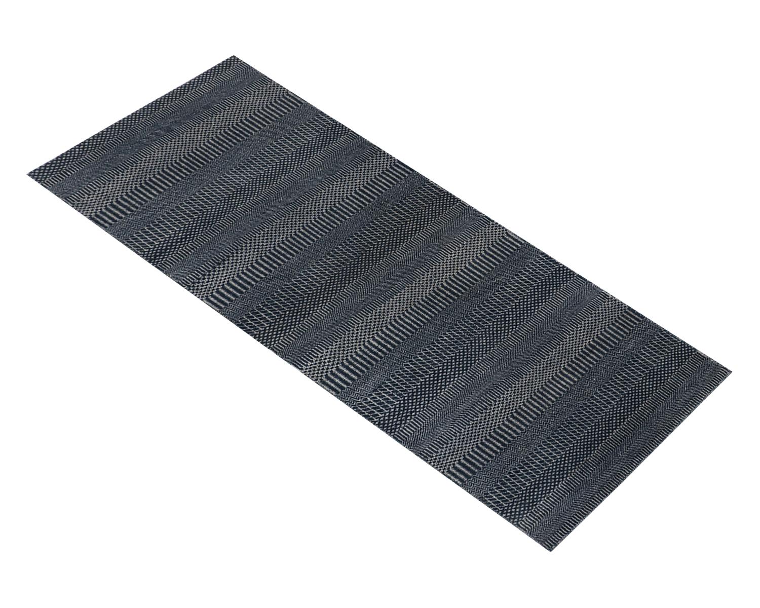 Pia, Contemporary Solid Hand Knotted Runner Rug, Denim Blue 1