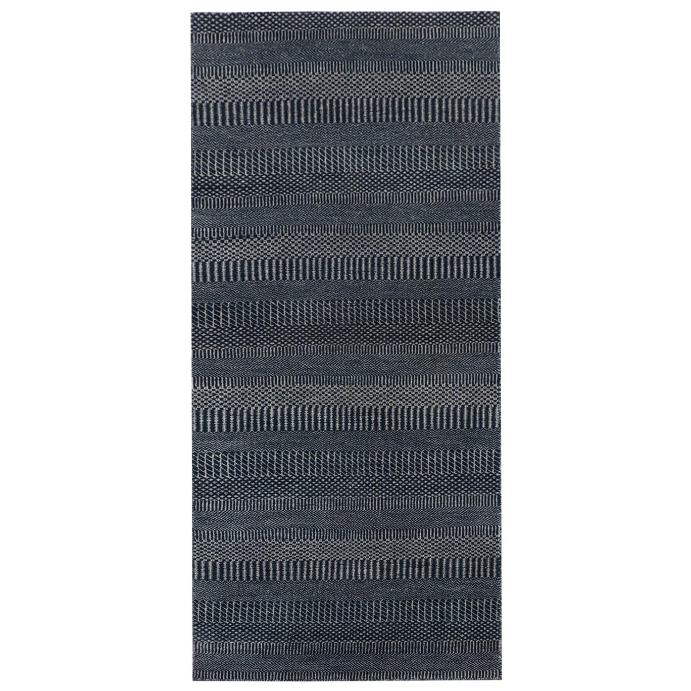 Pia, Contemporary Solid Hand Knotted Runner Rug, Denim Blue