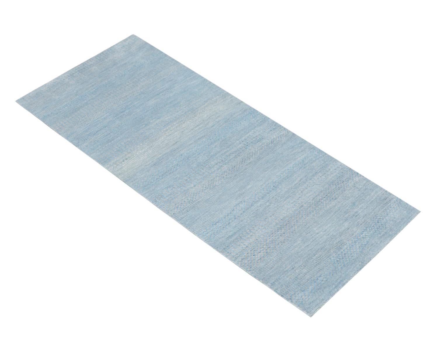 Pia, Contemporary Solid Hand Knotted Runner Rug, Sky 1