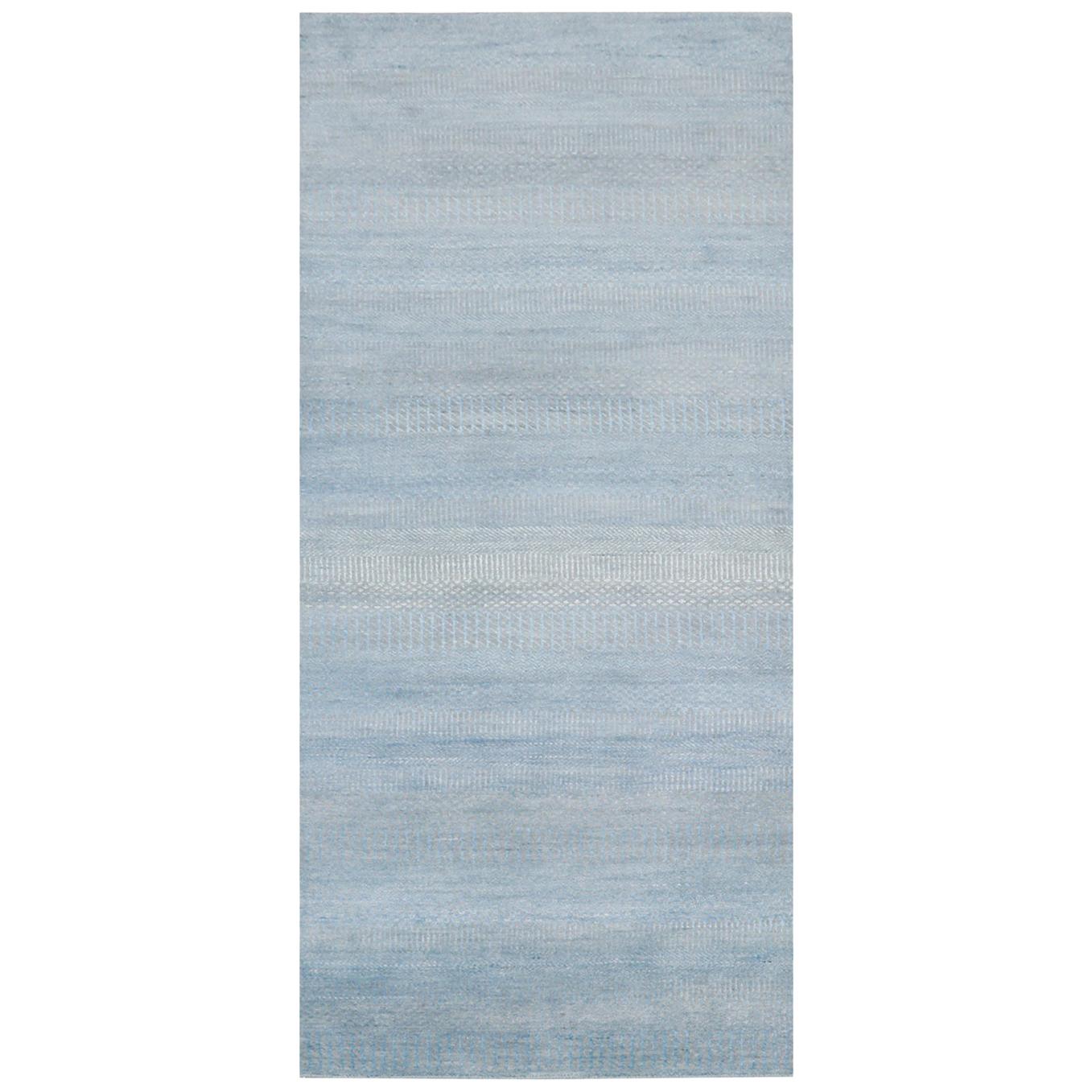 Pia, Contemporary Solid Hand Knotted Runner Rug, Sky