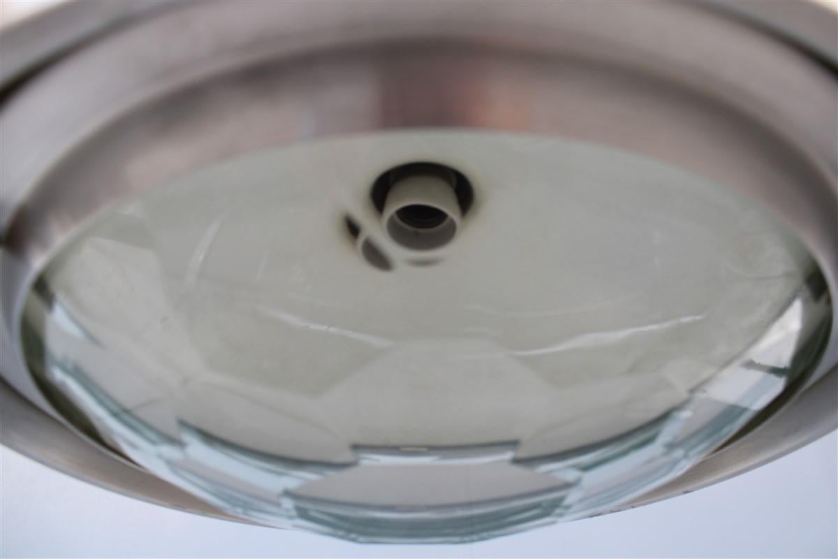 Mid-20th Century Pia Guidetti Crippa Chandelier for Lumi Italian Design White Silver Diamond Lens For Sale