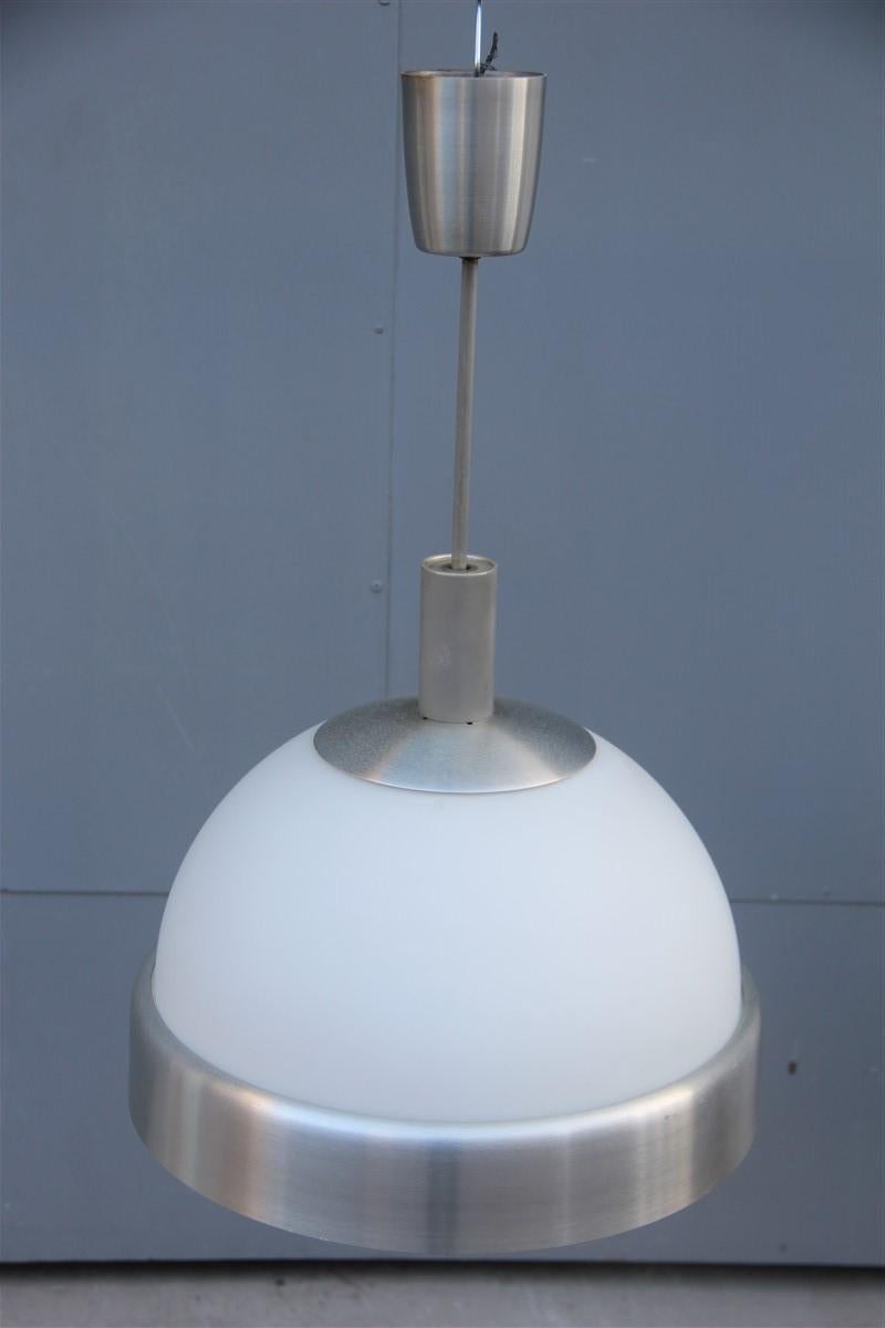 Mid-Century Modern Pia Guidetti Crippa Chandelier pour Lumi Milano 1970s Italian Design White Glass en vente