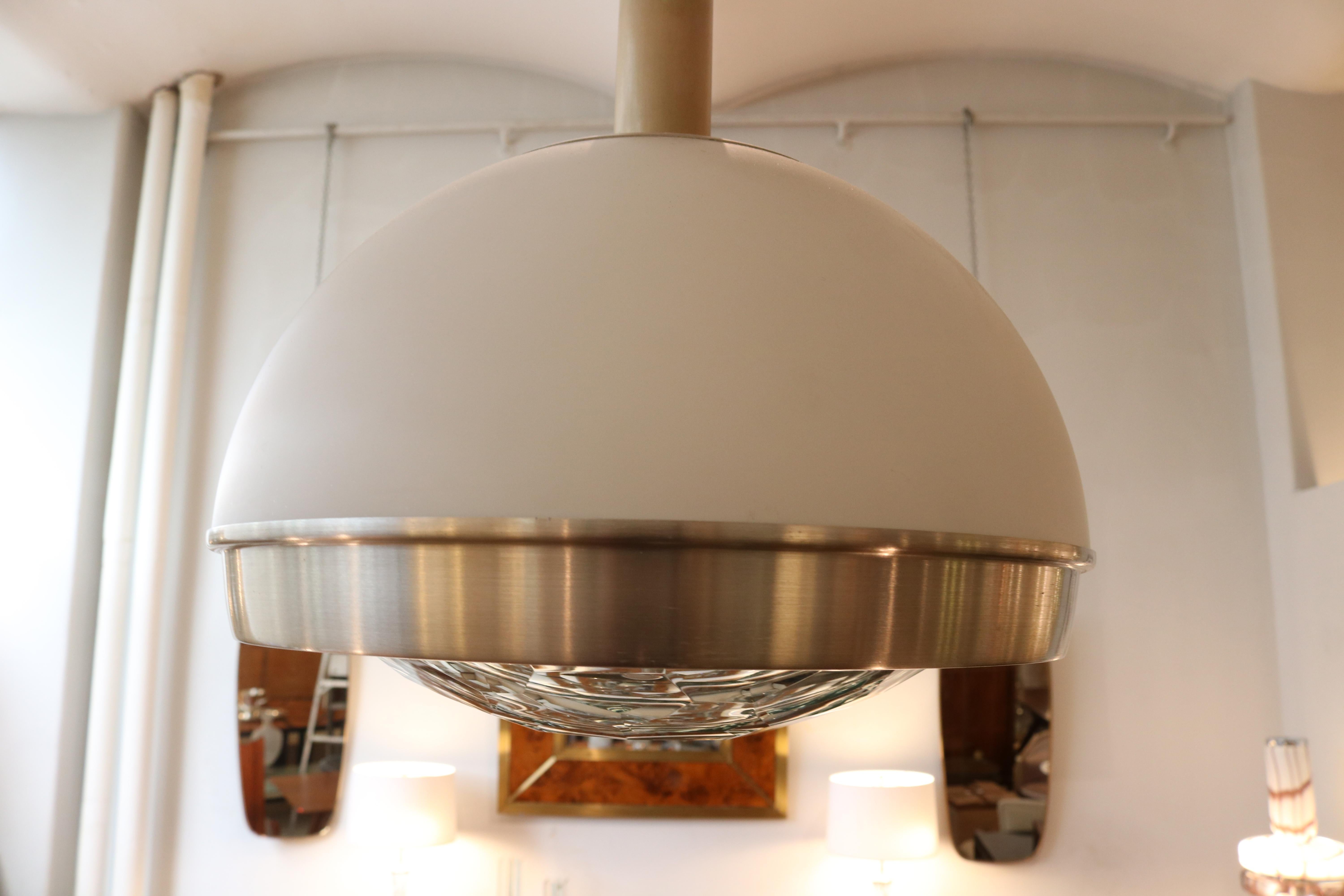 Frosted Pia Guidetti Crippa Modernist Pendant Light for Lumi , Italy 1960's For Sale