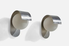Pia Guidetti Crippa, Wall Lights, Steel, Glass, Italy, 1970s