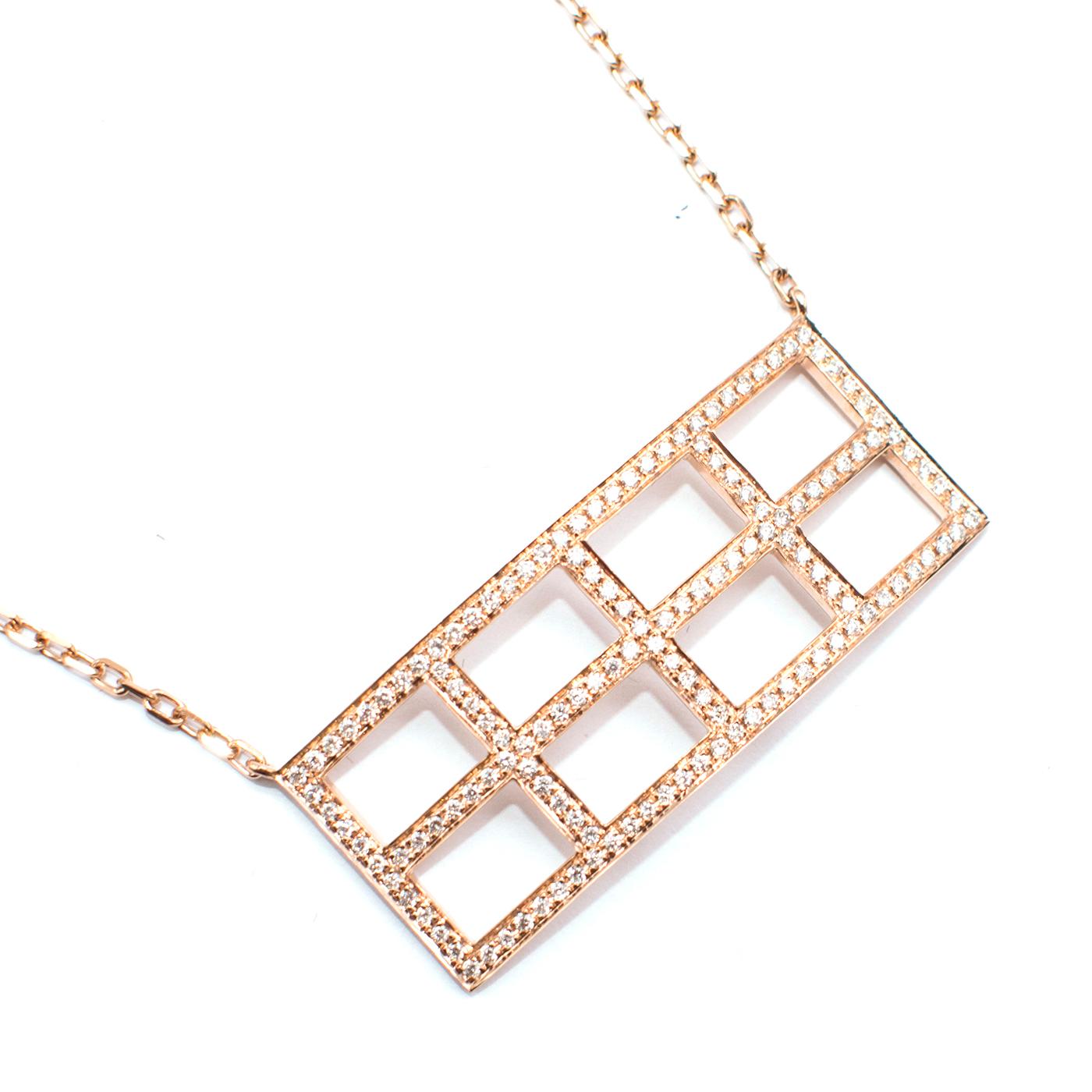 Pia Hallstrom 18k Rose Gold 0.68ct White Diamonds Gridd Necklace

-18k high quality rose gold necklace
-0.68ct high quality white diamond grid pendant
-Fine chain
-Lobster clasp closure
-Mid weight pendent
-End of the line 
-High quality and brand
