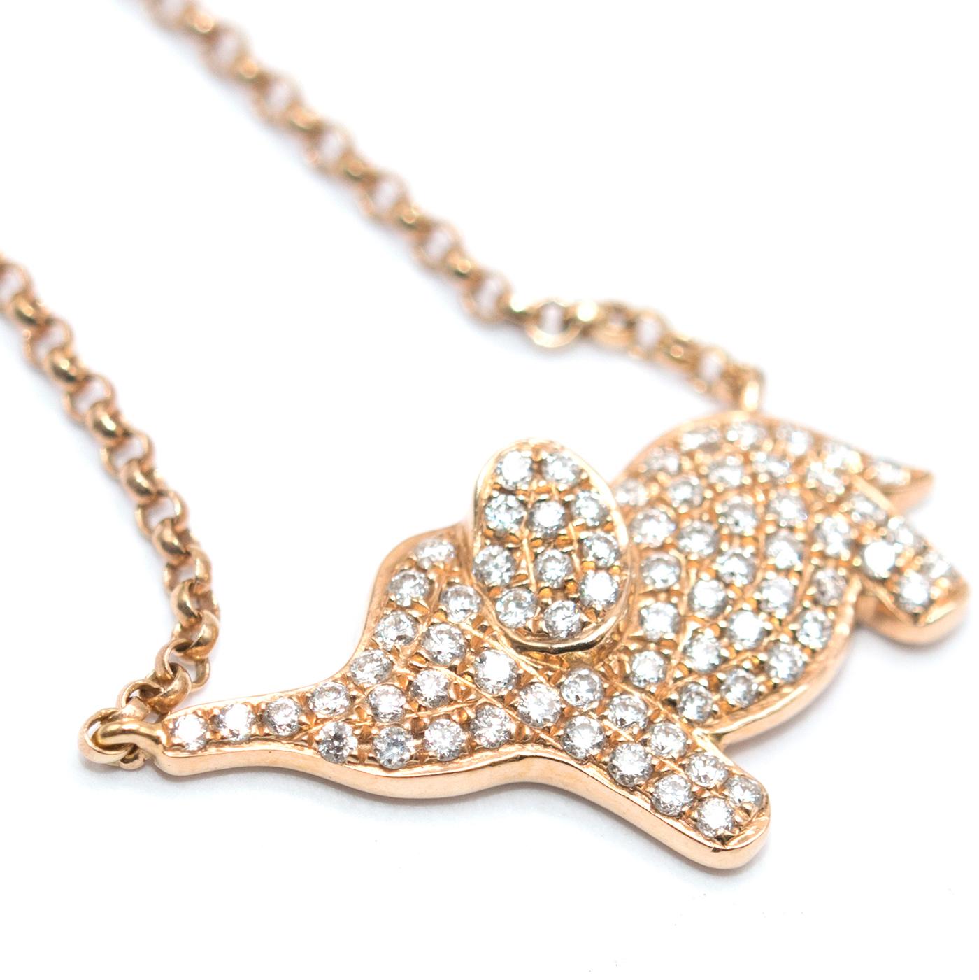 Women's Pia Hallstrom Diamond Set 18 Karat Rose-Gold Elephant 'Strength' Necklace For Sale
