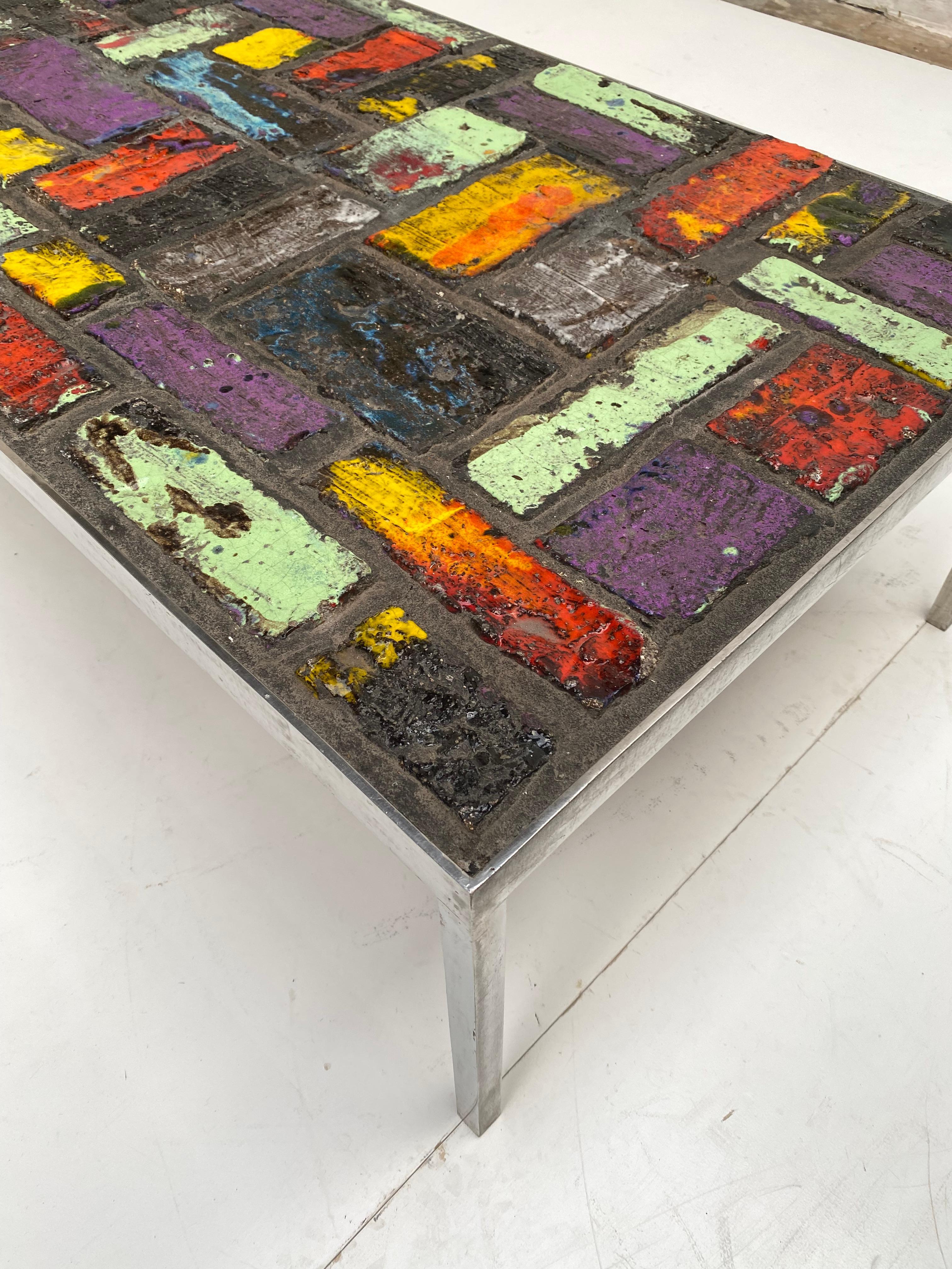 Pia Manu Brutalist Coloured Abstract Ceramic Coffee Table, Belgium, 1970's 5