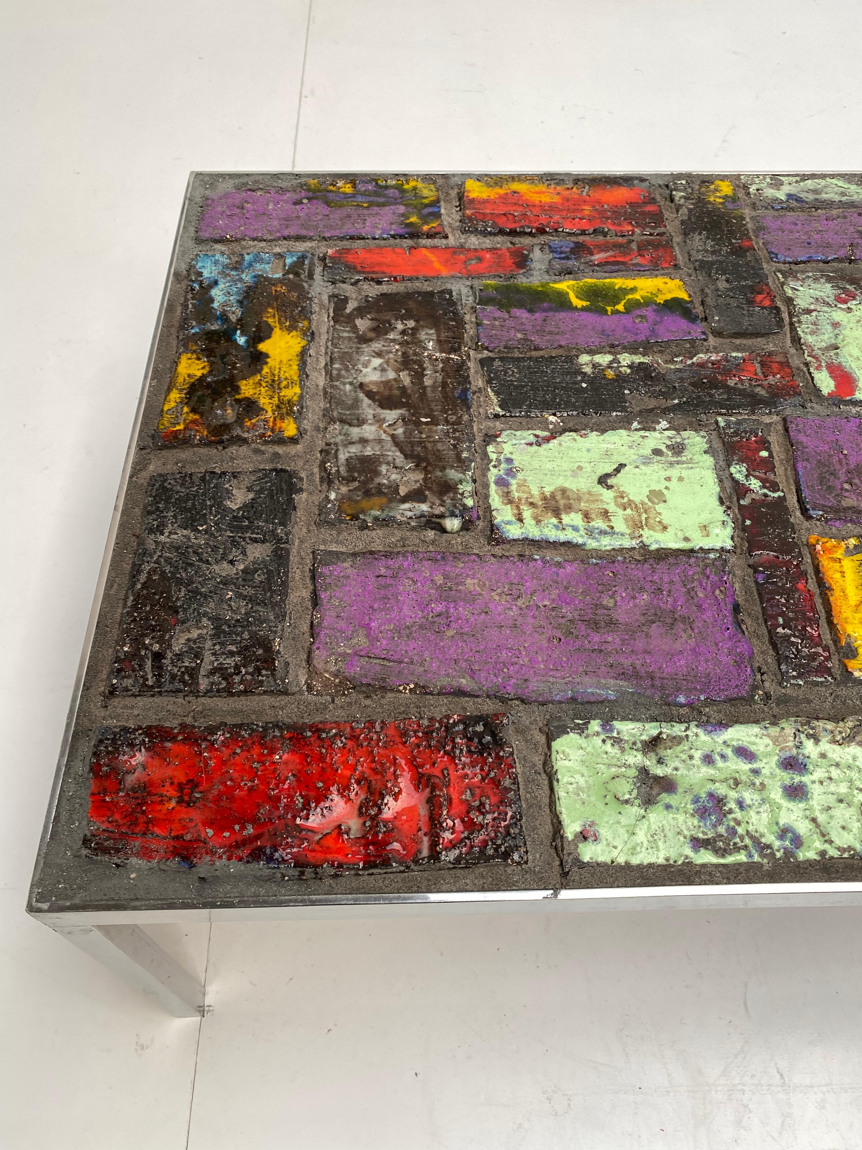 Pia Manu Brutalist Coloured Abstract Ceramic Coffee Table, Belgium, 1970's 8