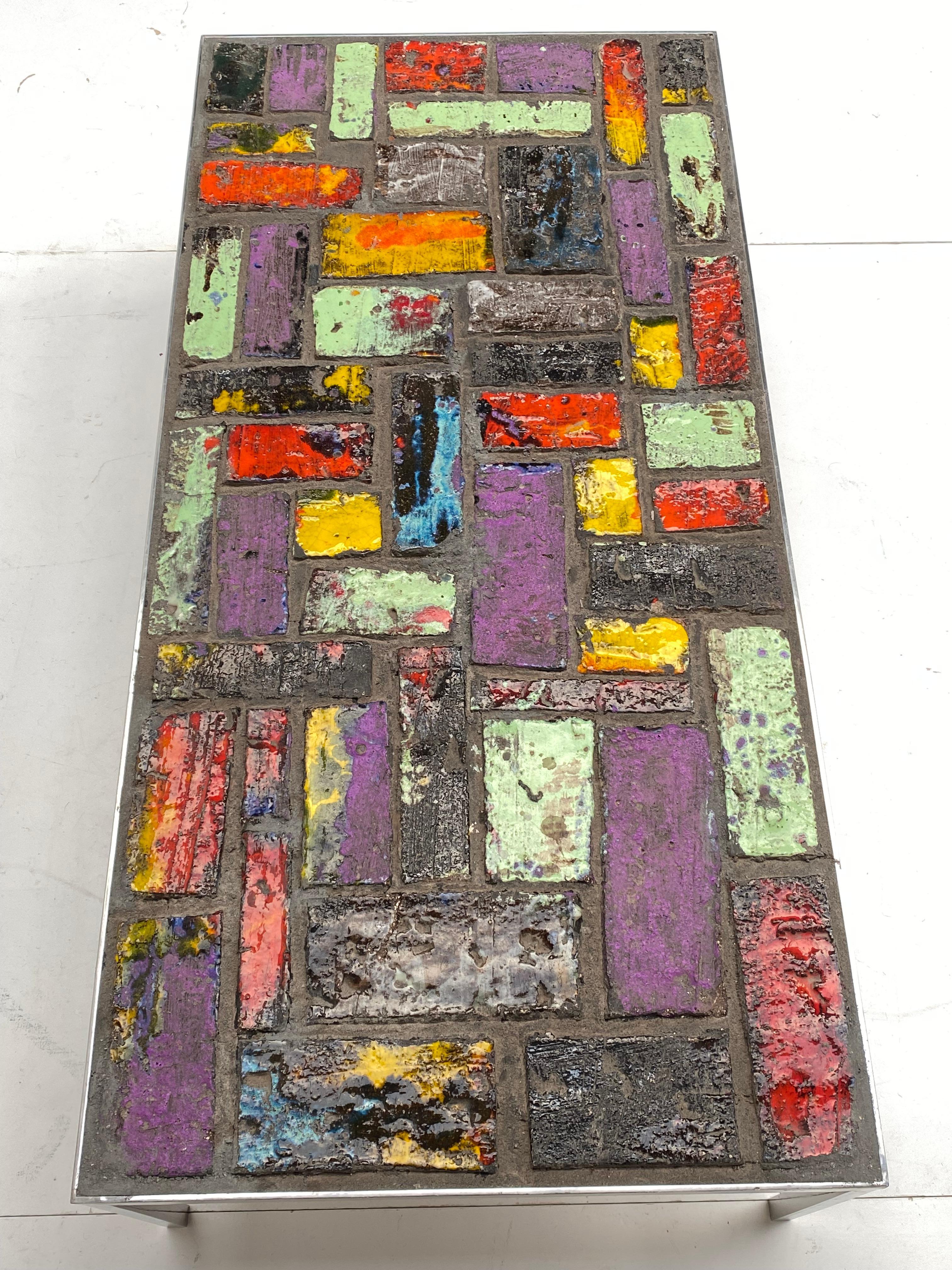 Pia Manu Brutalist Coloured Abstract Ceramic Coffee Table, Belgium, 1970's In Good Condition In bergen op zoom, NL