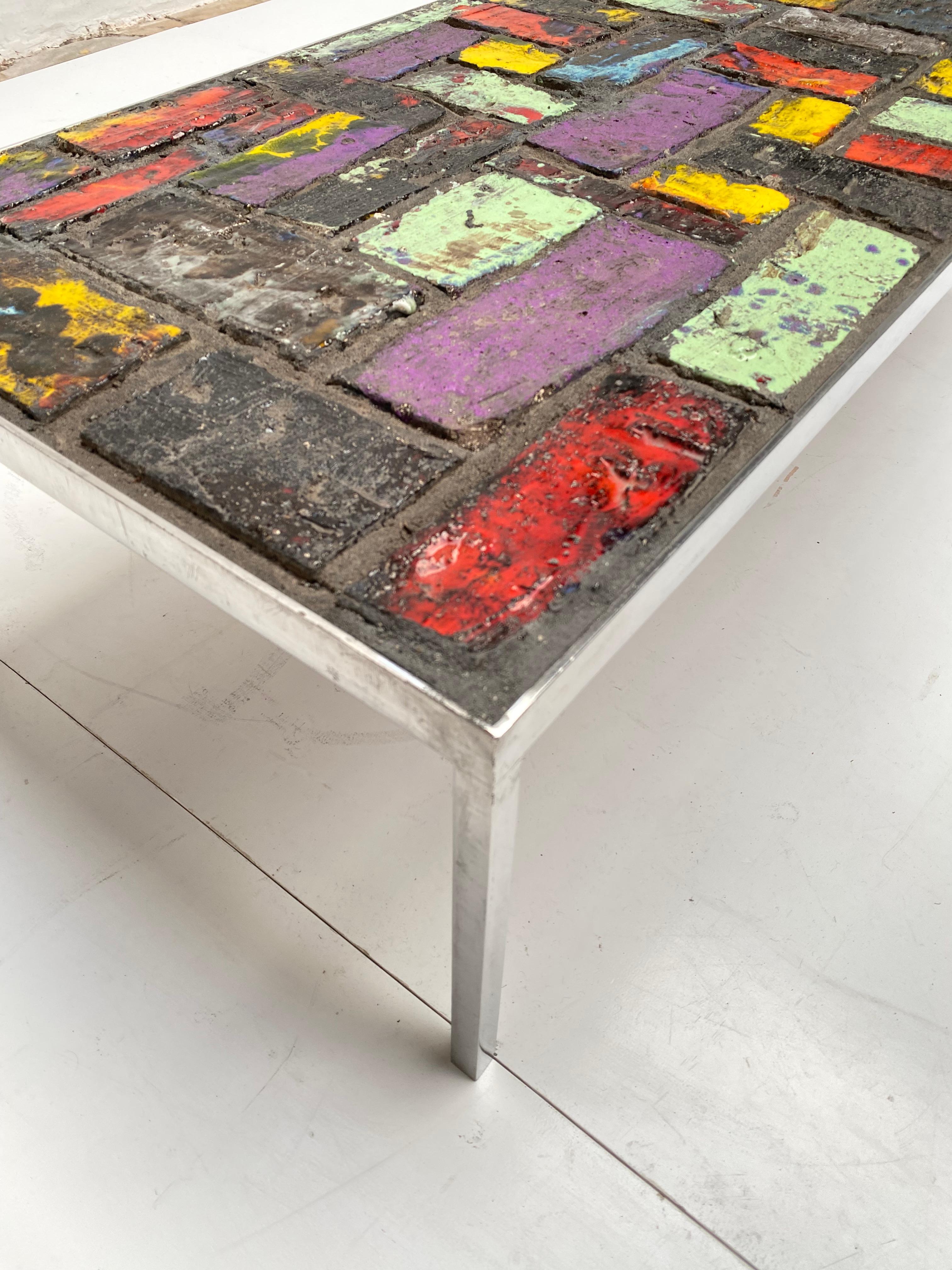 Late 20th Century Pia Manu Brutalist Coloured Abstract Ceramic Coffee Table, Belgium, 1970's
