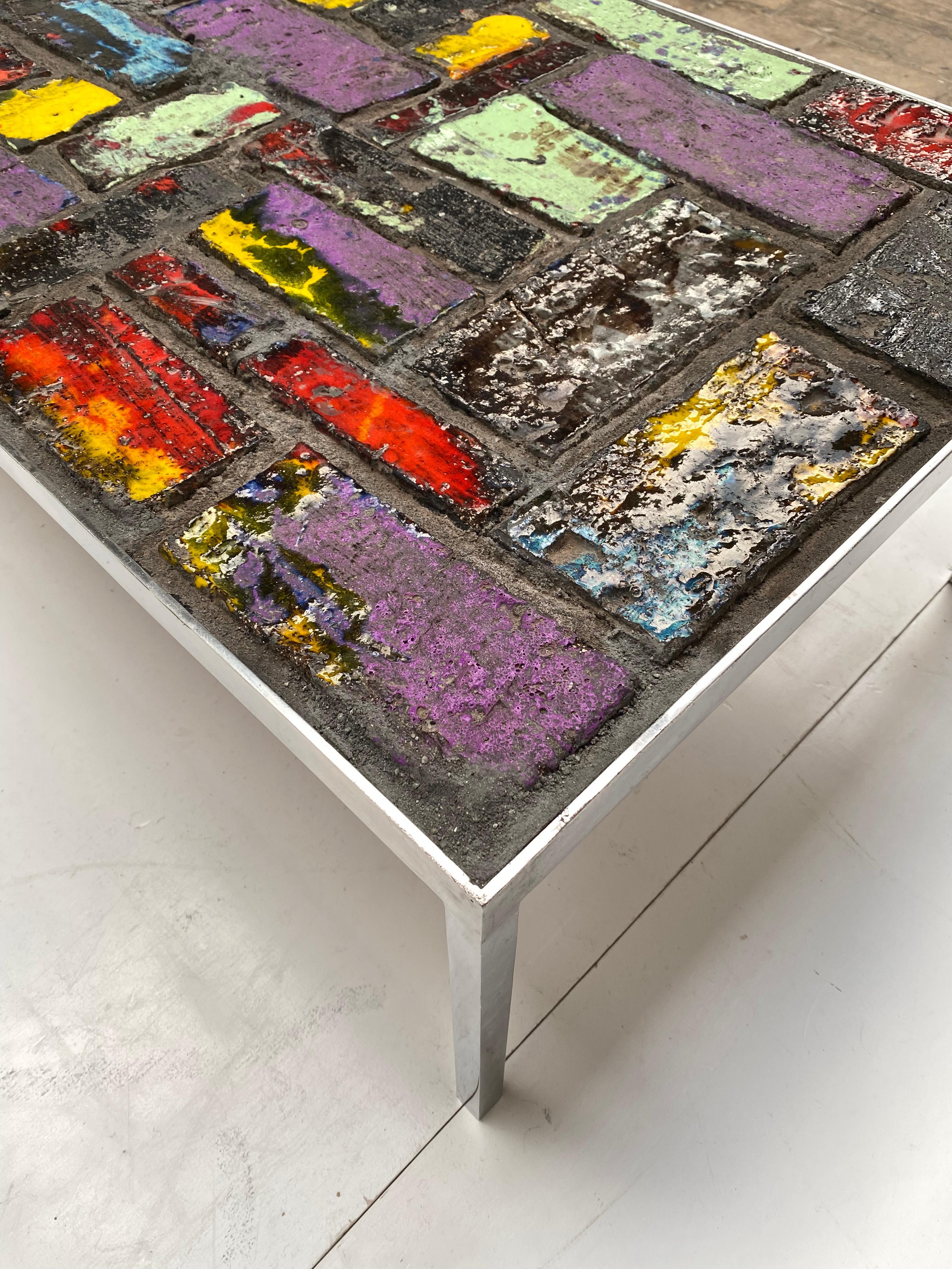 Pia Manu Brutalist Coloured Abstract Ceramic Coffee Table, Belgium, 1970's 1