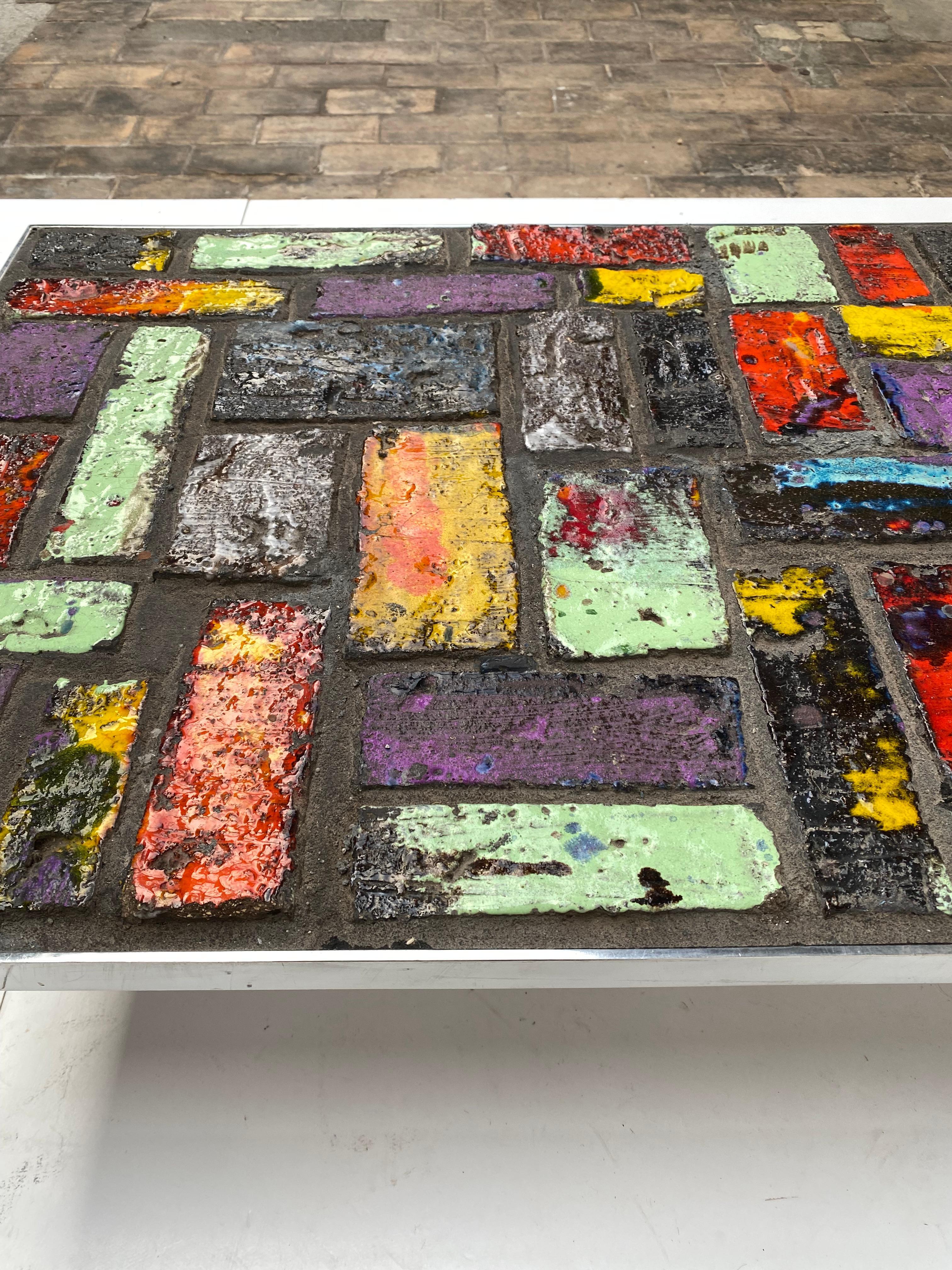 Pia Manu Brutalist Coloured Abstract Ceramic Coffee Table, Belgium, 1970's 3