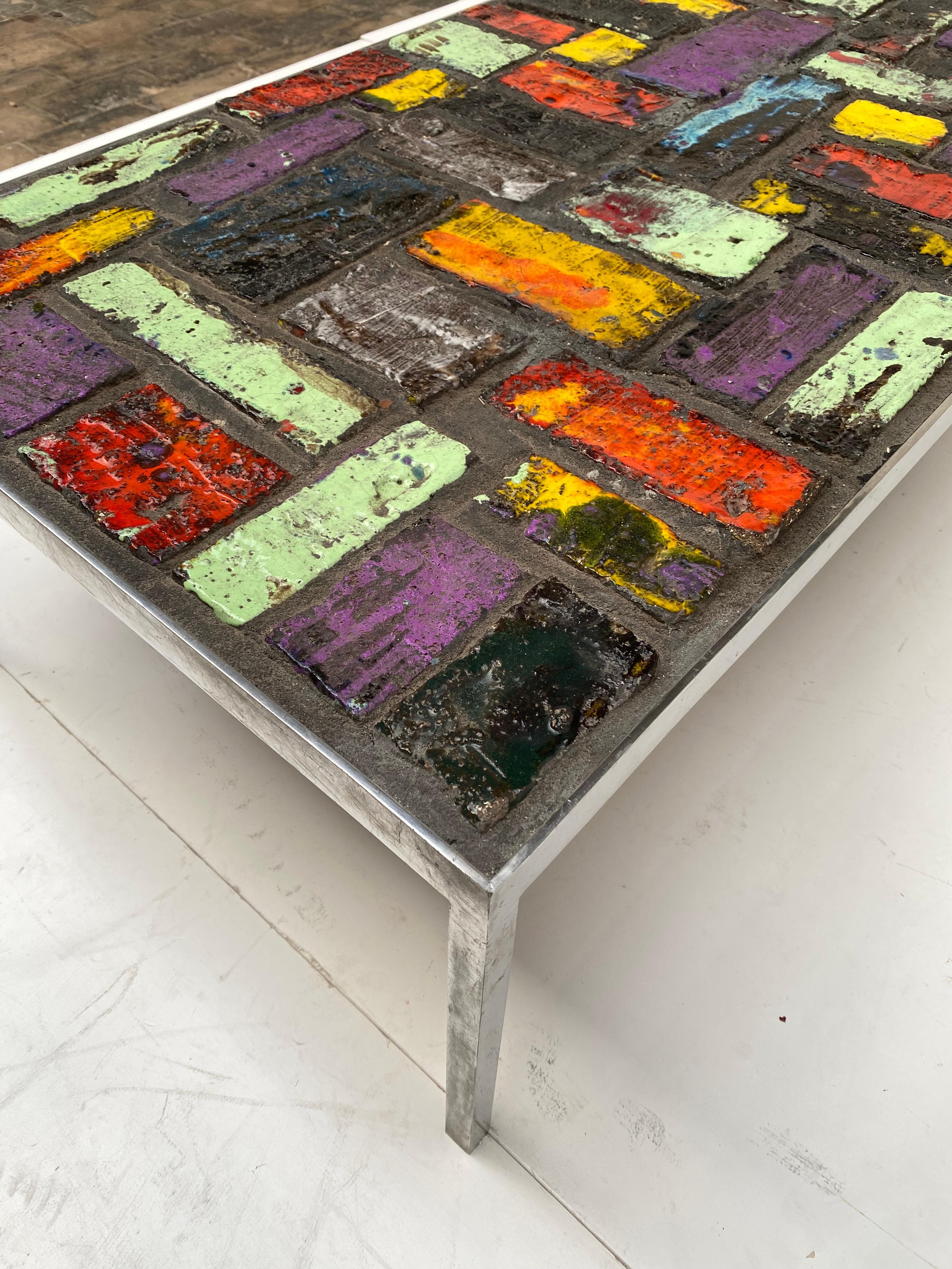 Pia Manu Brutalist Coloured Abstract Ceramic Coffee Table, Belgium, 1970's 4