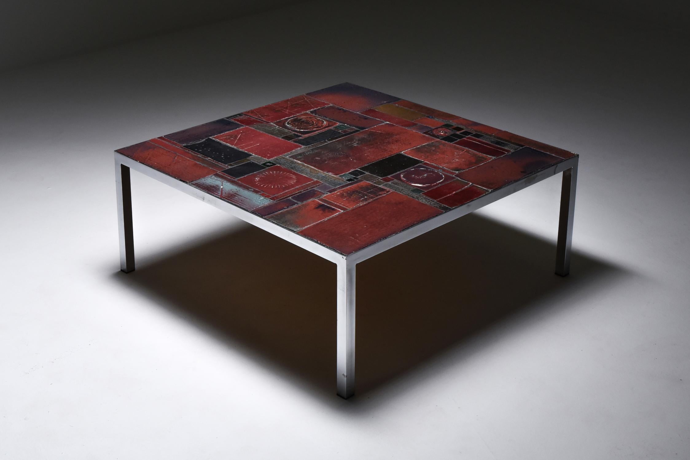 Brutalist Pia Manu Ceramic Tile Coffee Table For Sale