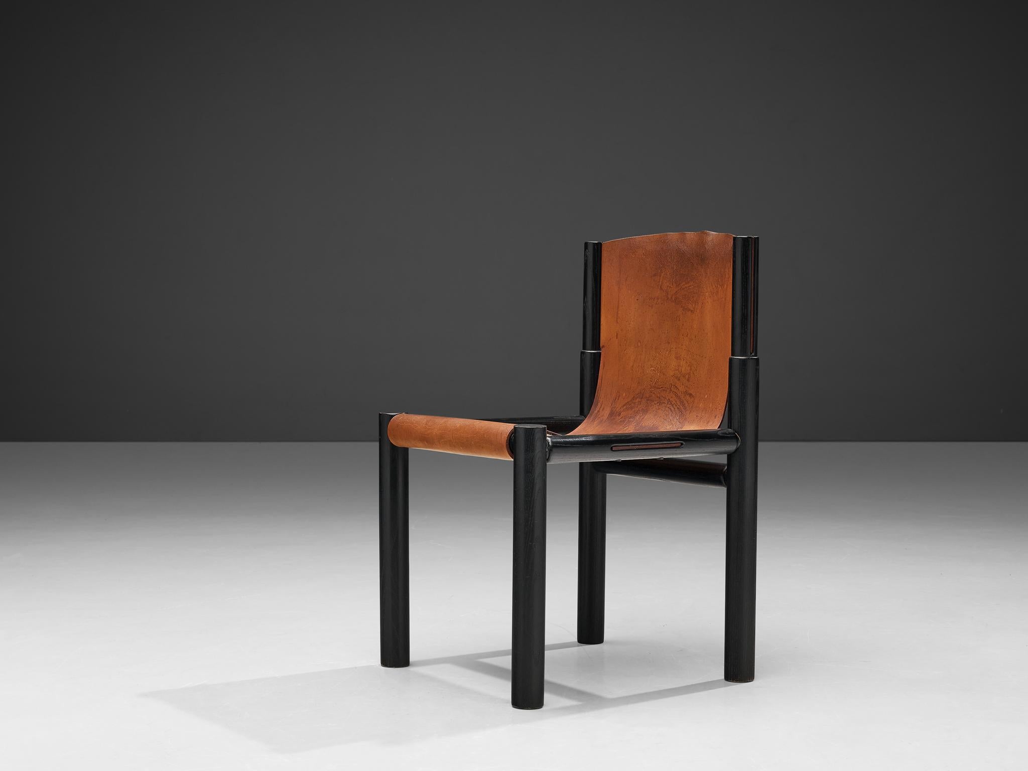Belgian Pia Manu Chair in Original Patinated Cognac Leather