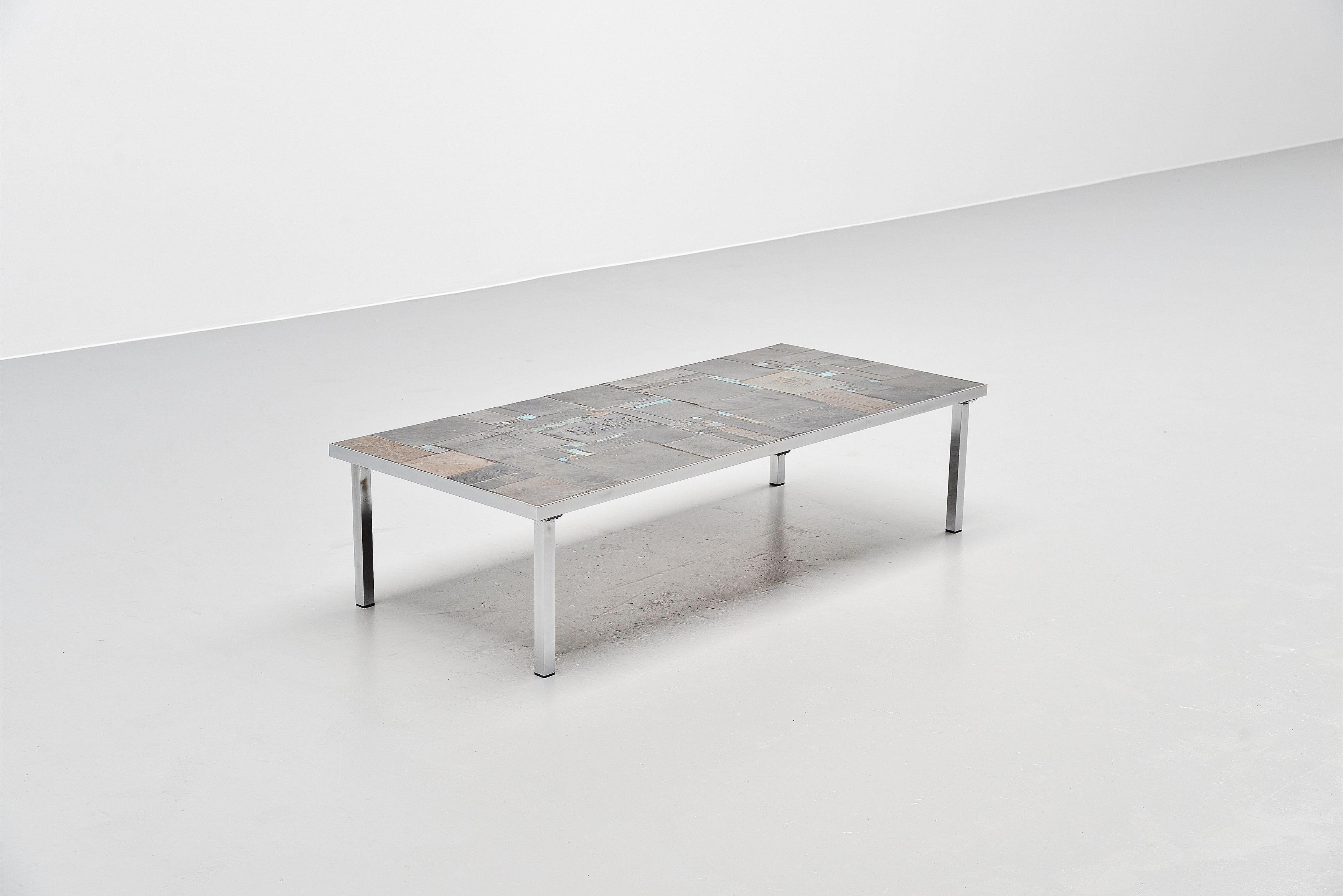 Pia Manu Coffee Table Ceramic Tiles and Chrome Belgium, 1960 1