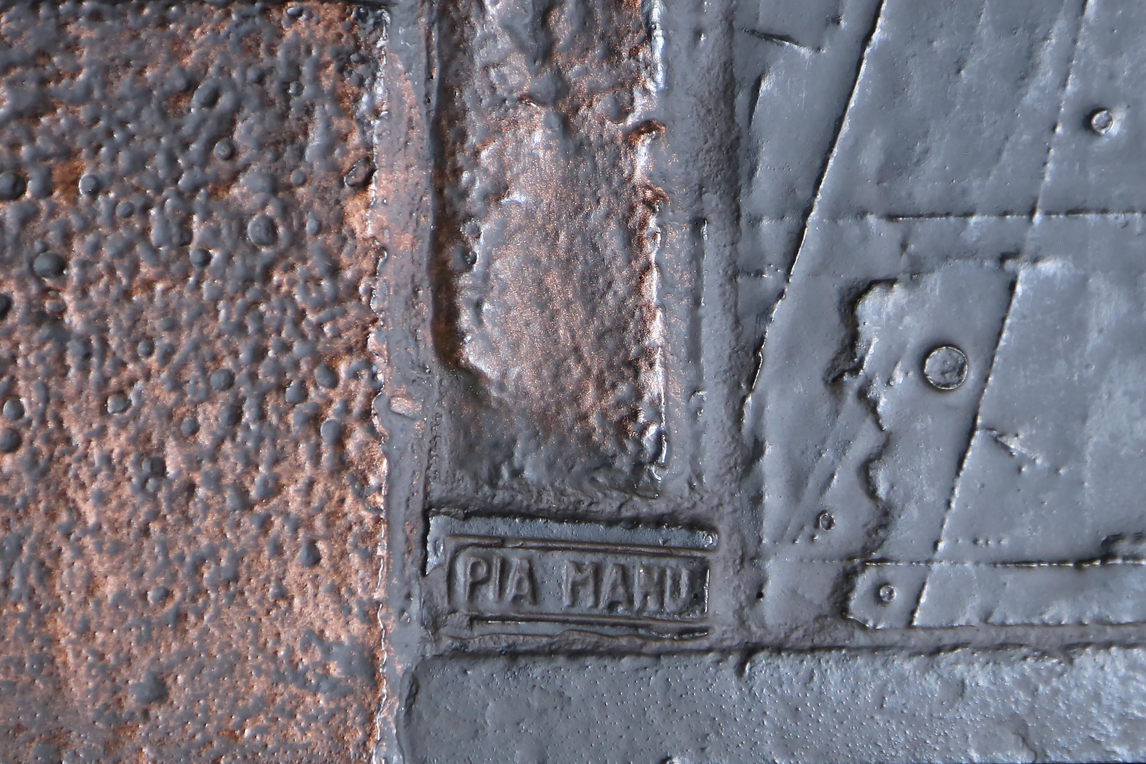 Pia Manu Anrichte aus brutalistischem Stahl, Chrom und Glas, 79,5 Zoll breit im Angebot 9