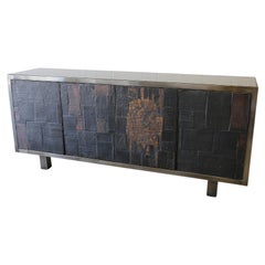 Credenza Pia Manu Brutalista Acero Cromado y Cristal, 79,5" de ancho