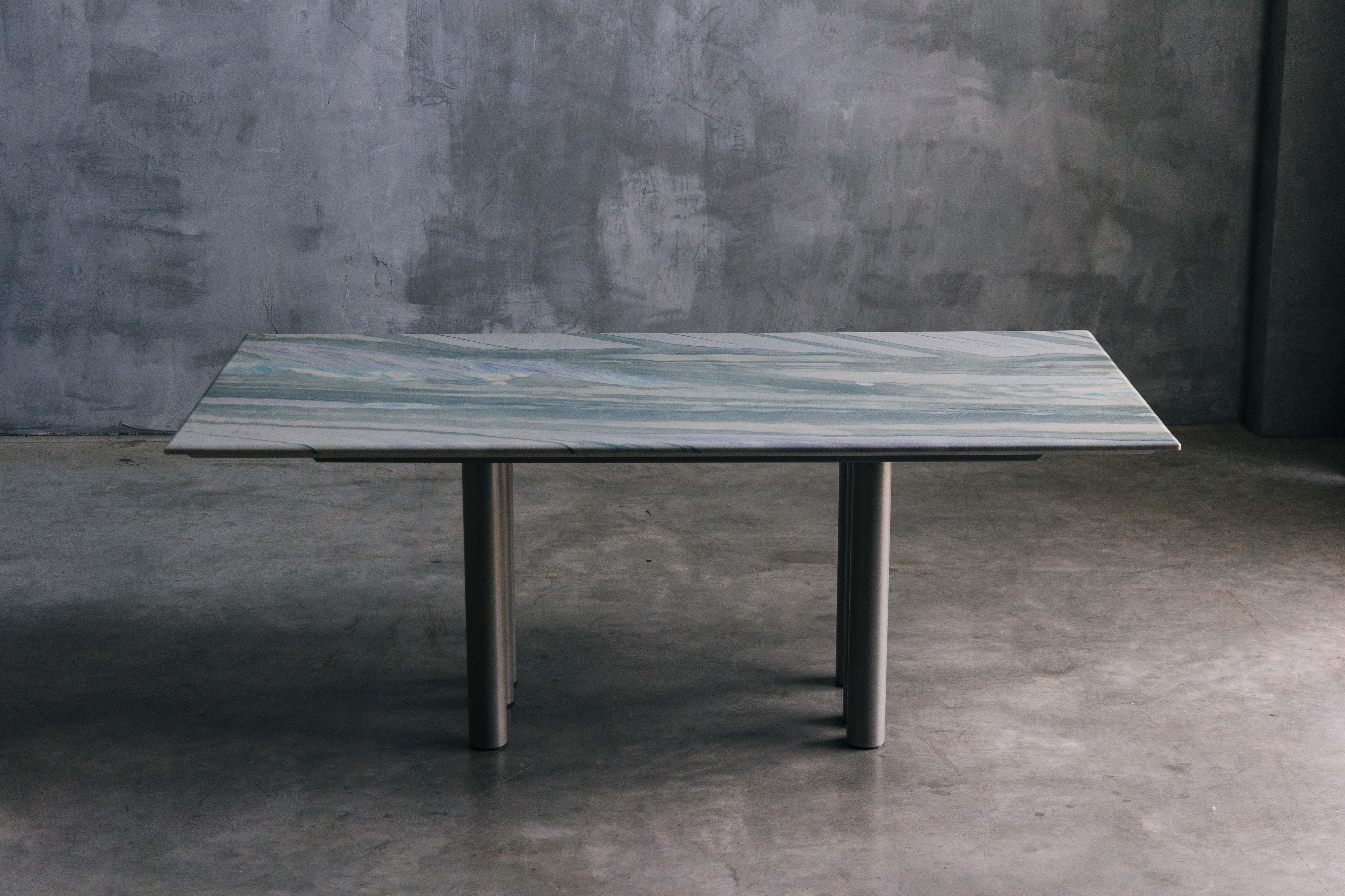 Mesa de comedor Pia Manu de mármol y acero, años 90 en venta 2