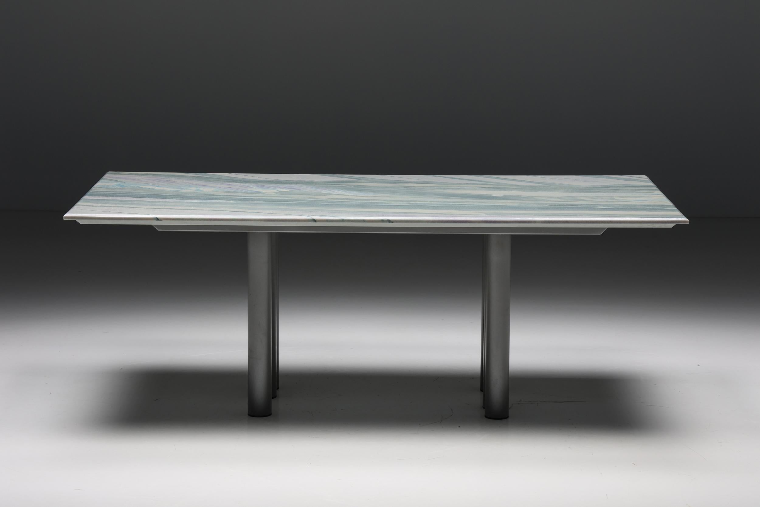 Mesa de comedor Pia Manu de mármol y acero, años 90 Posmoderno en venta