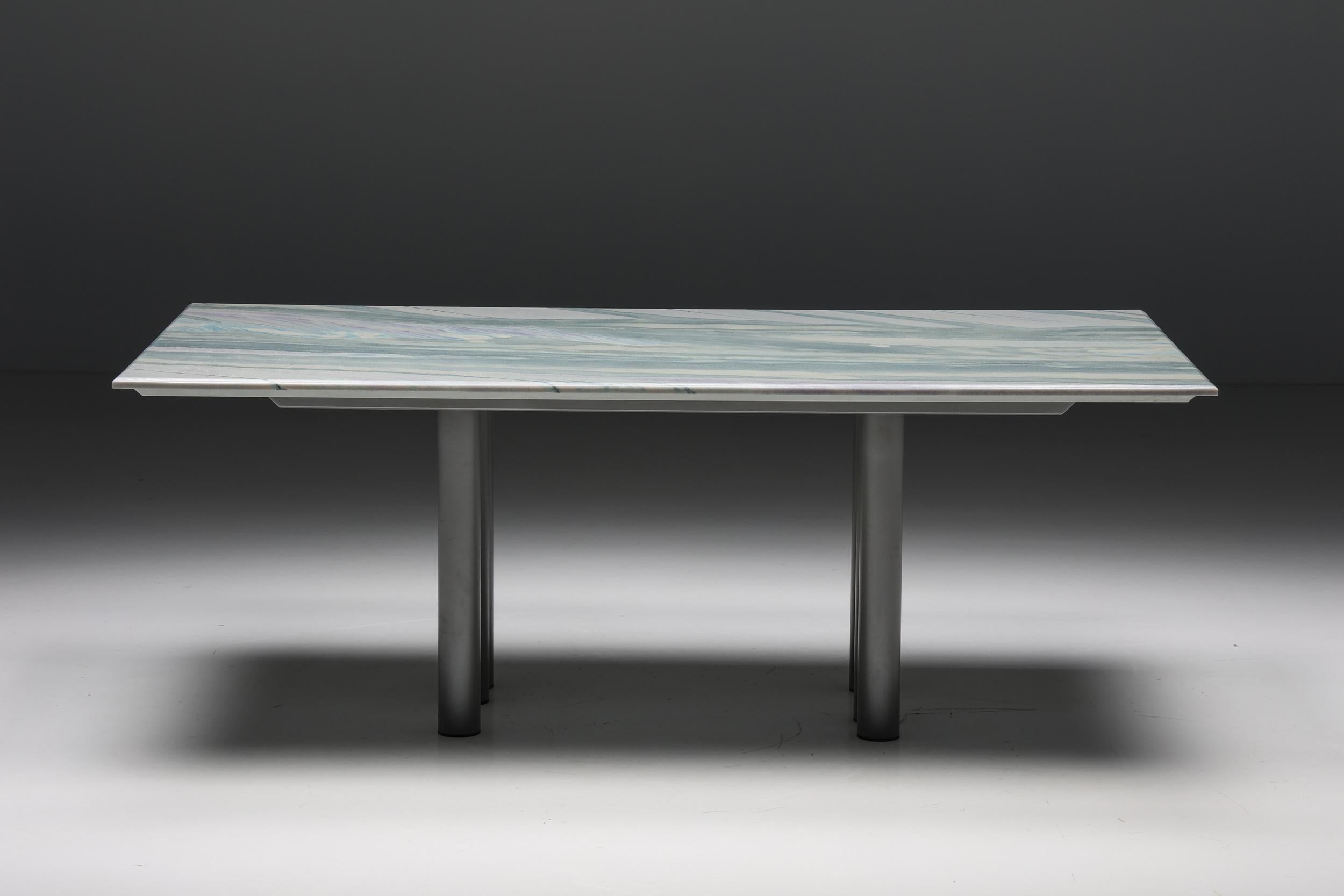 Post-Modern Pia Manu Dining Table in Marble & Steel, 1990s For Sale