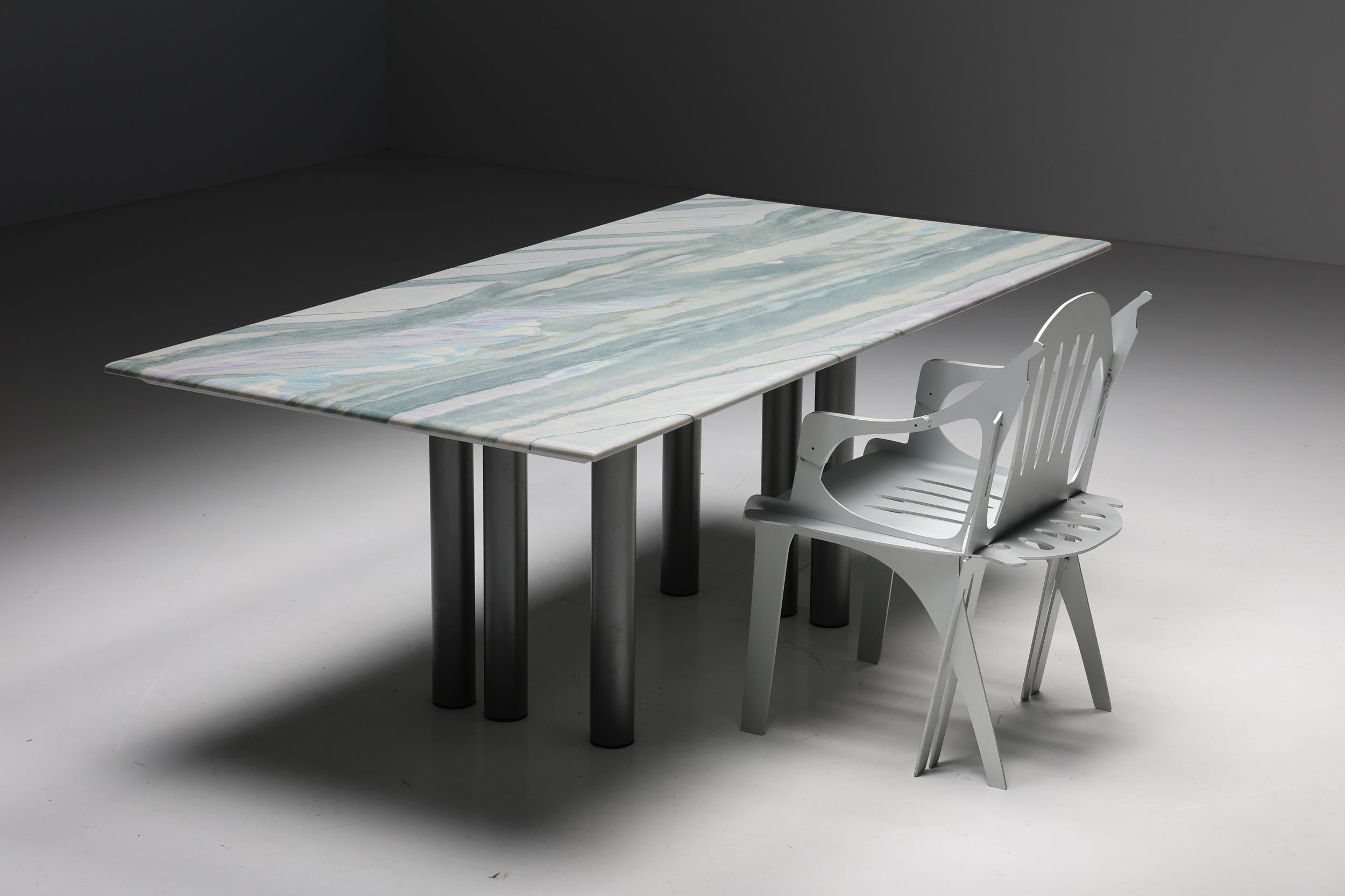 Belgian Pia Manu Dining Table in Marble & Steel, 1990s For Sale