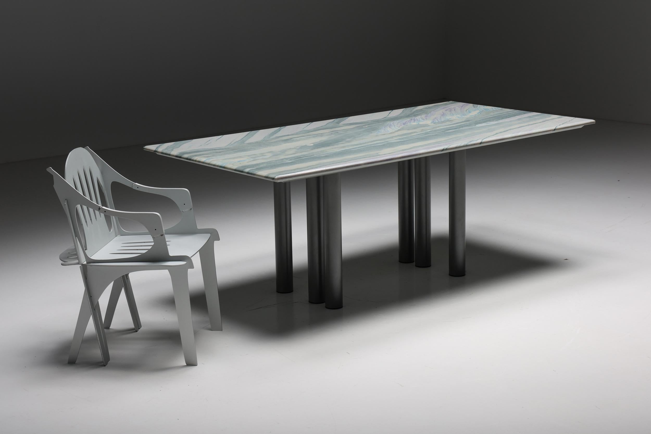 Pia Manu Dining Table in Marble & Steel, 1990s In Excellent Condition For Sale In Antwerp, BE