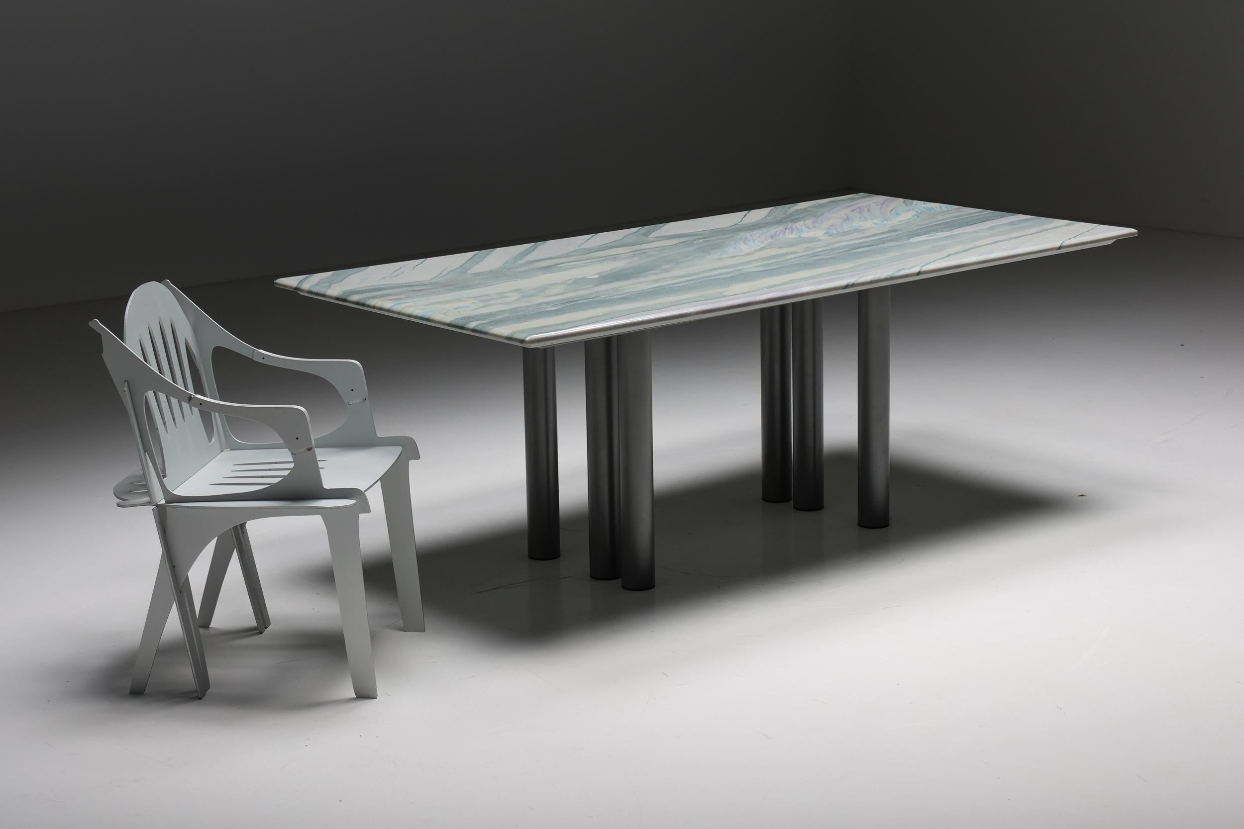 Mesa de comedor Pia Manu de mármol y acero, años 90 en Excelente estado para la venta en Antwerp, BE