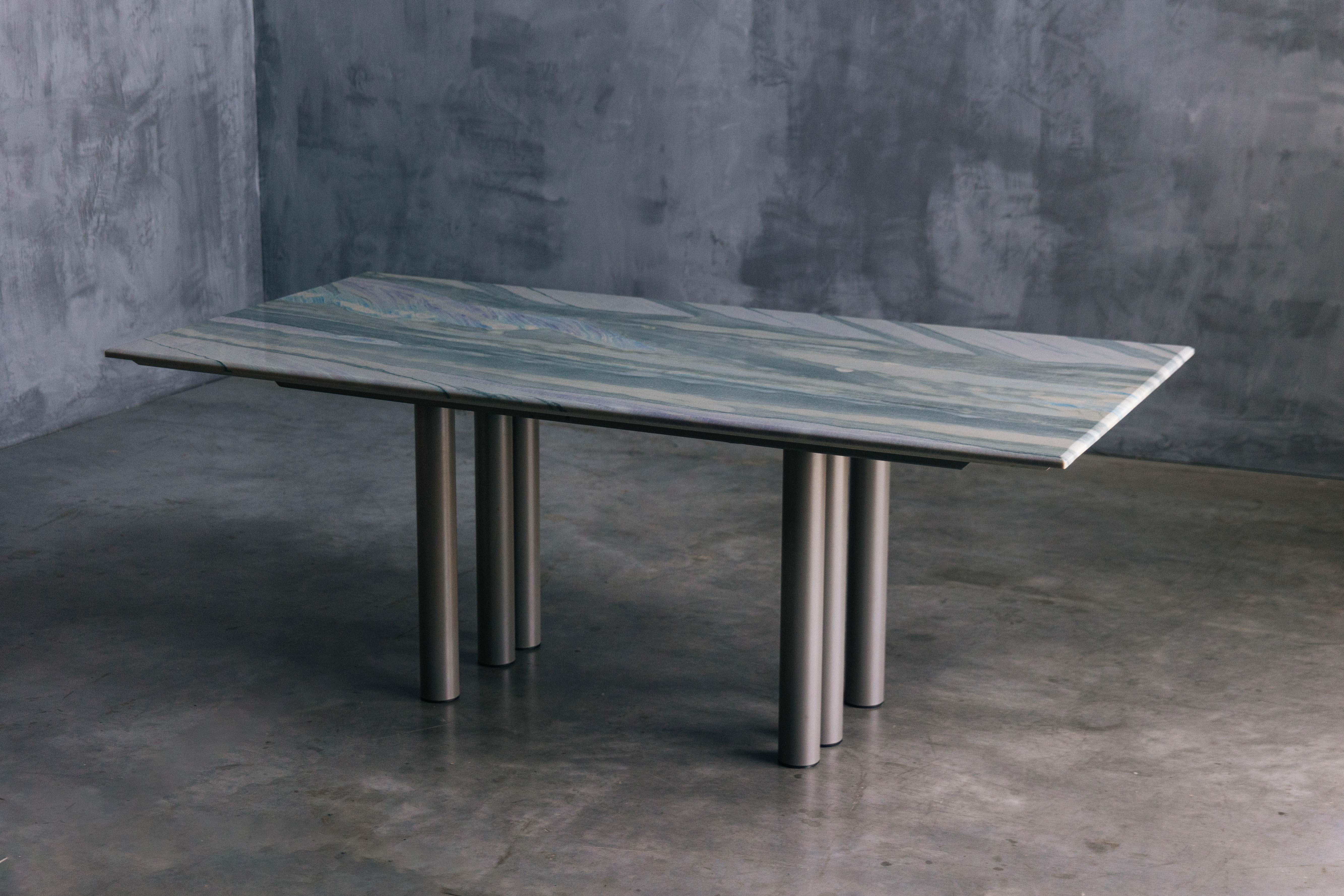Pia Manu Dining Table in Marble & Steel, 1990s