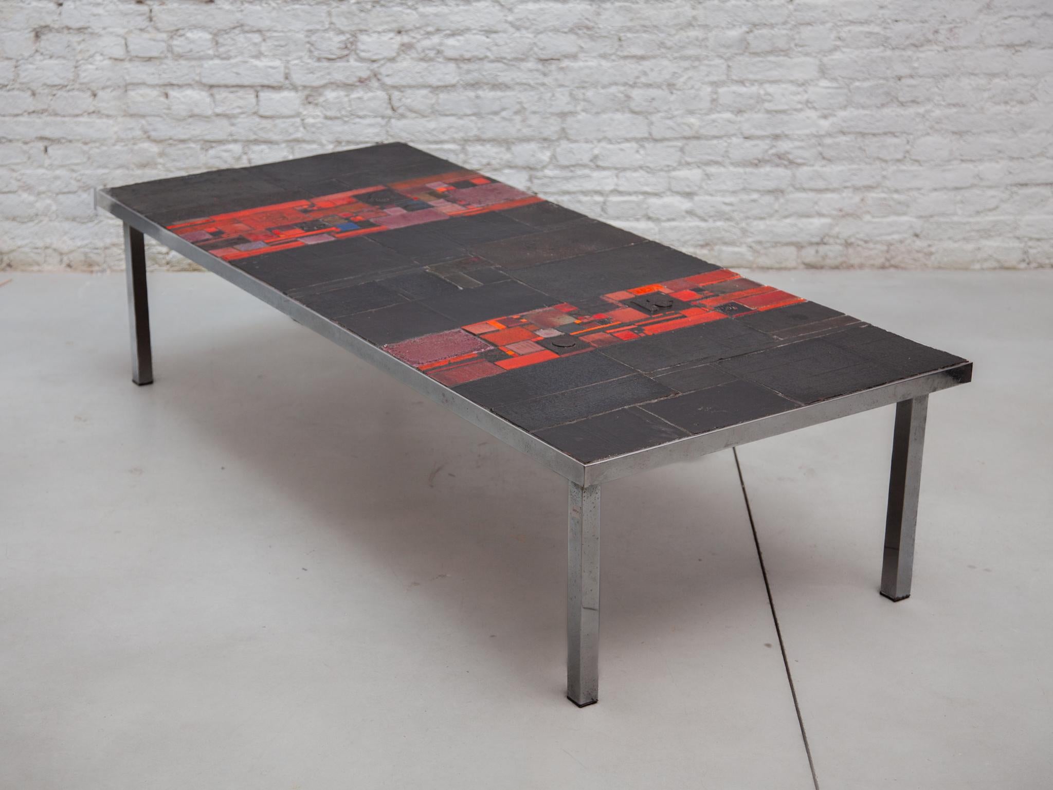 Pia Manu For Amphora Large Coffee Table, Black and Red Glazed Tiles For Sale 2