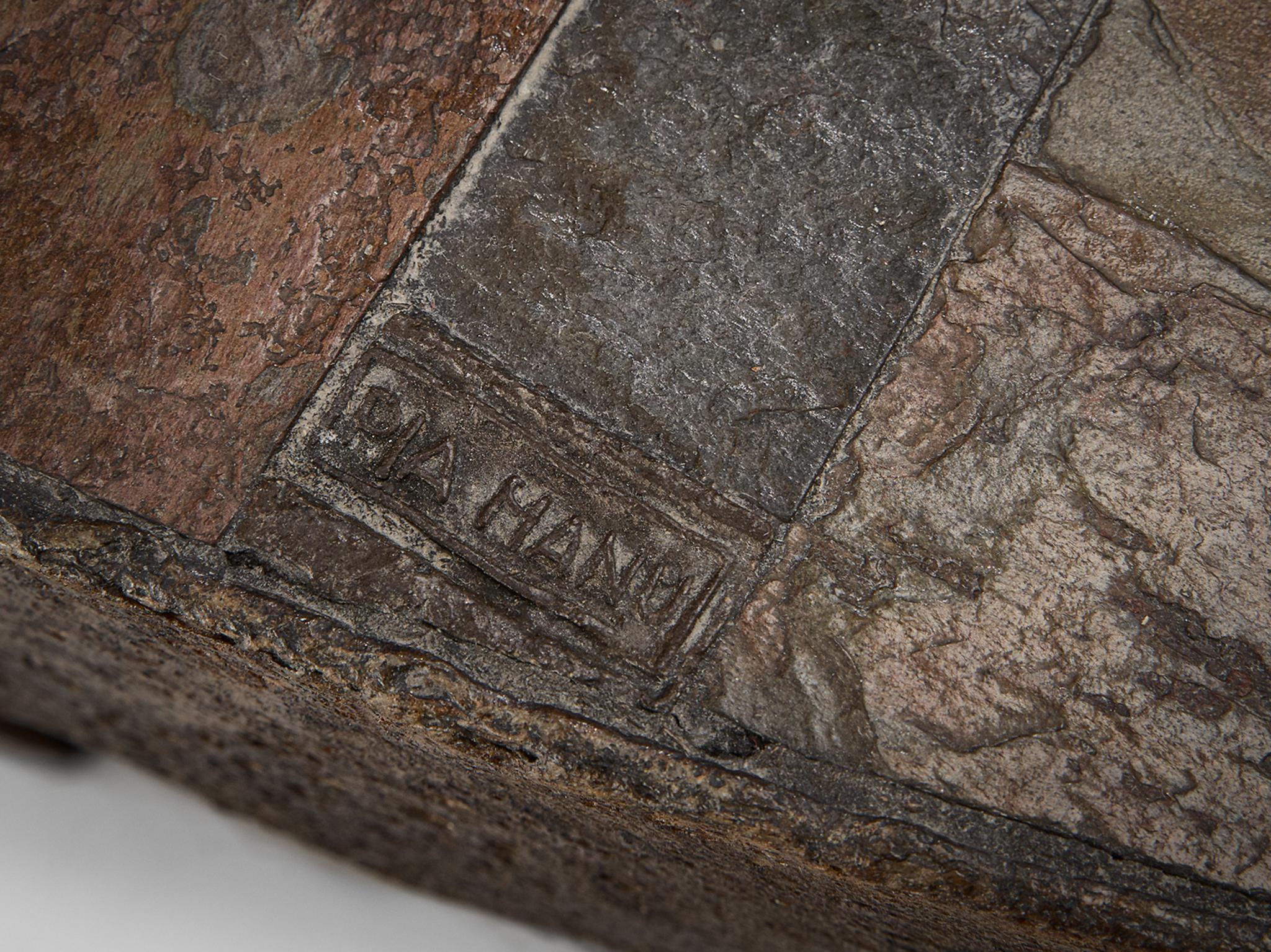 Pierre Table basse artisanale Pia Manu avec mosaïque de pierres naturelles et fer en vente