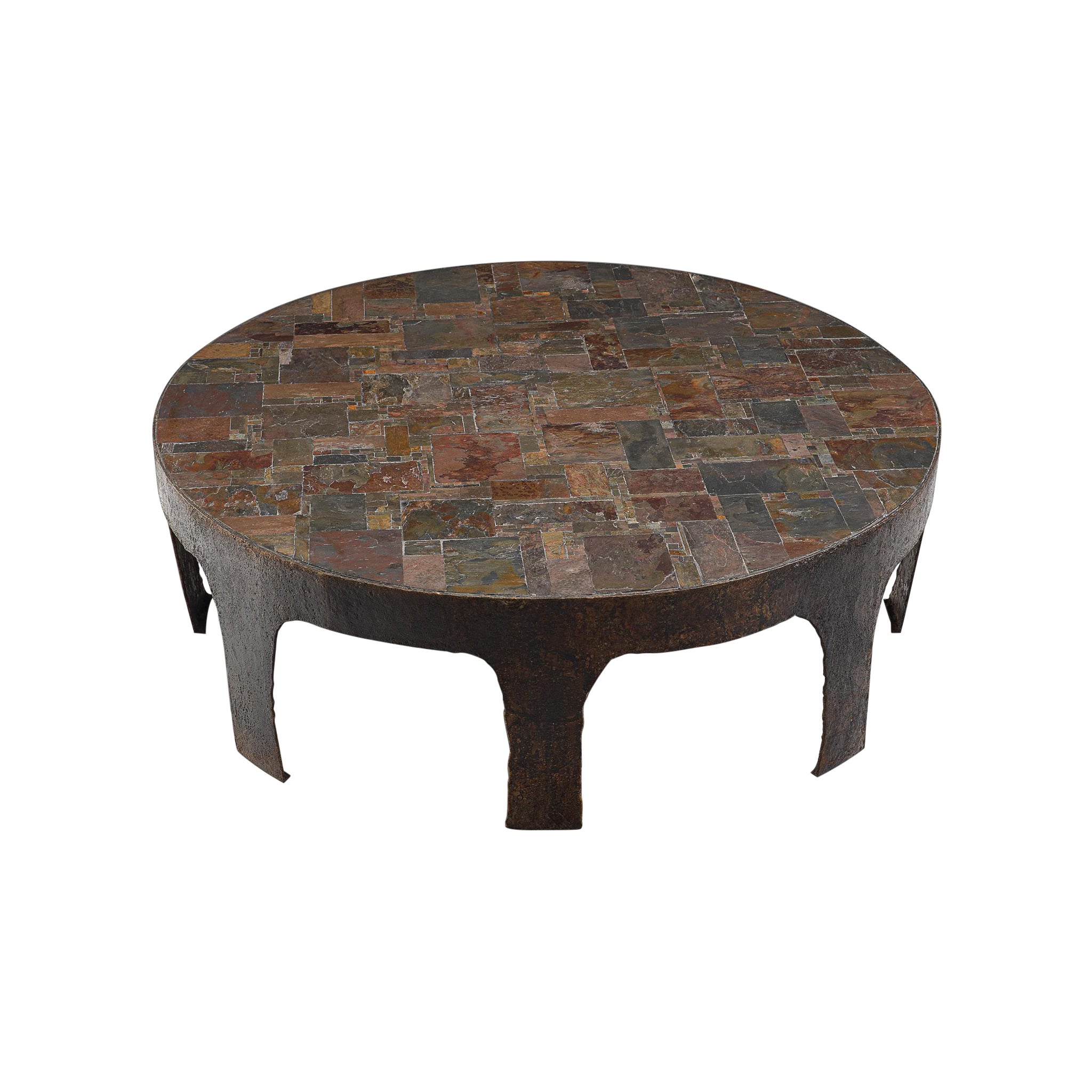 Pia Manu Hand Crafted Coffee Table with Natural Stone Mosaic and Iron For Sale