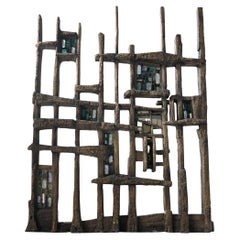 Pia Manu Hand Crafted Room Divider in Burnished Concrete and Stained Glass