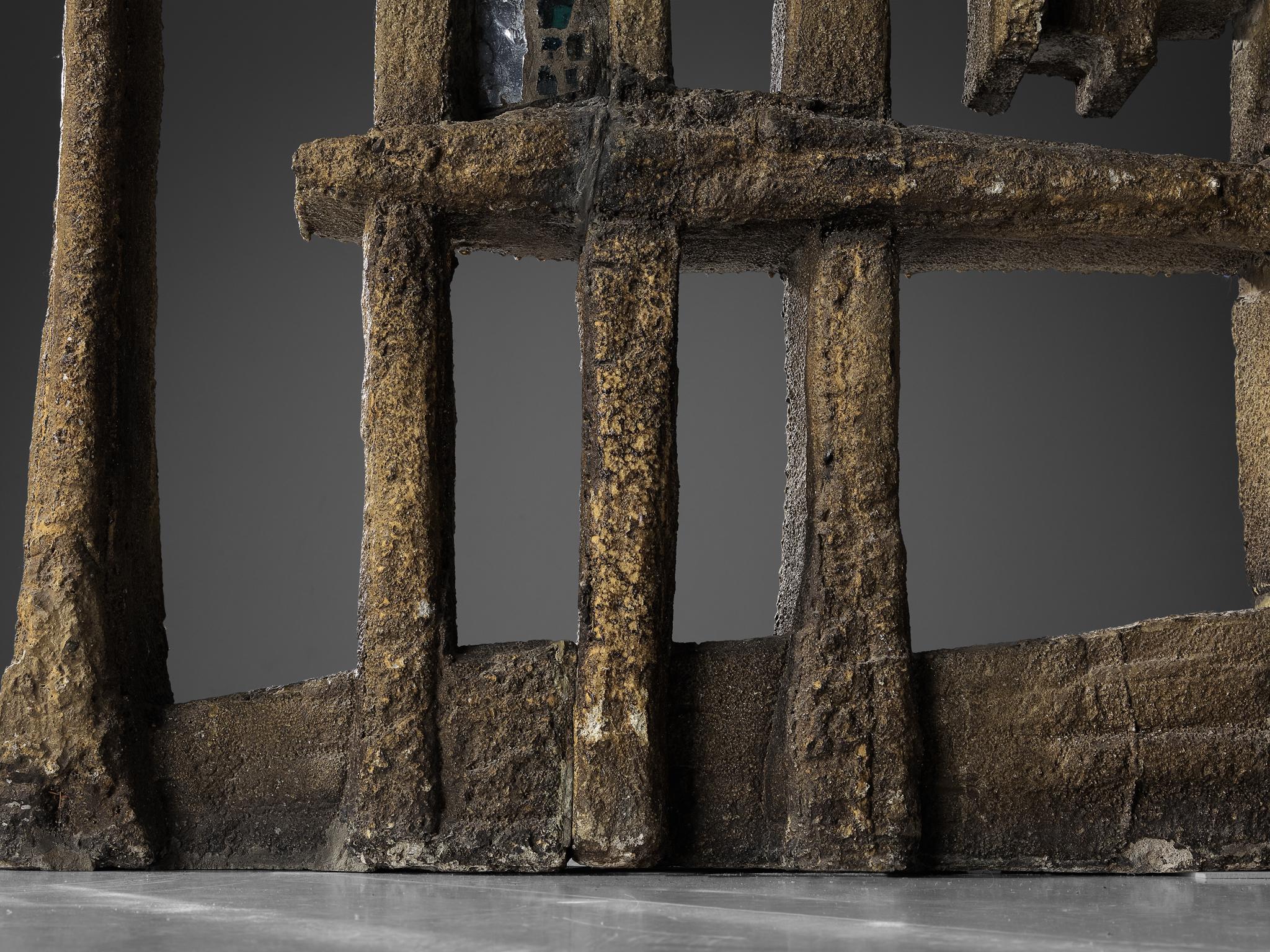 Pia Manu Hand Crafted Room Divider in Burnished Concrete and Stained Glass For Sale 4