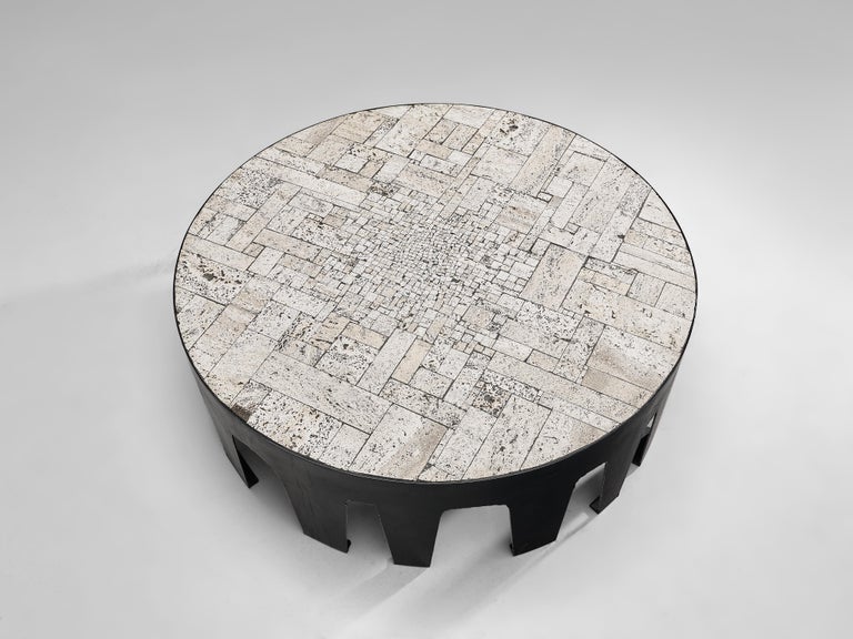 Pia Manu Handcrafted Coffee Table in Travertine For Sale 1