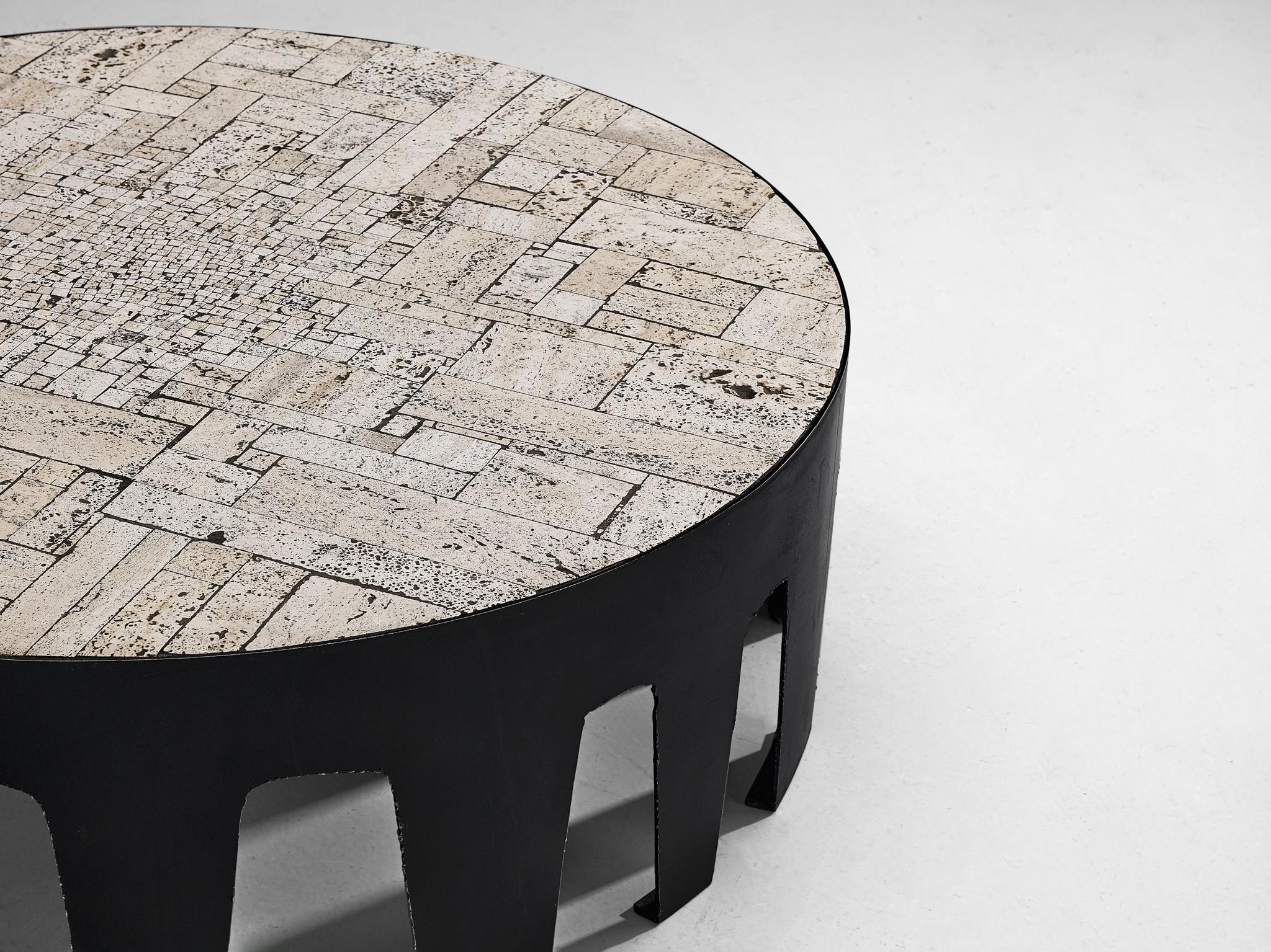 Pia Manu Handcrafted Coffee Table in Travertine For Sale 1