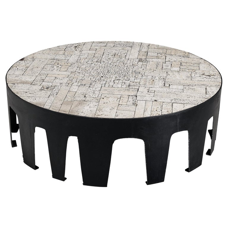 Pia Manu Handcrafted Coffee Table in Travertine For Sale