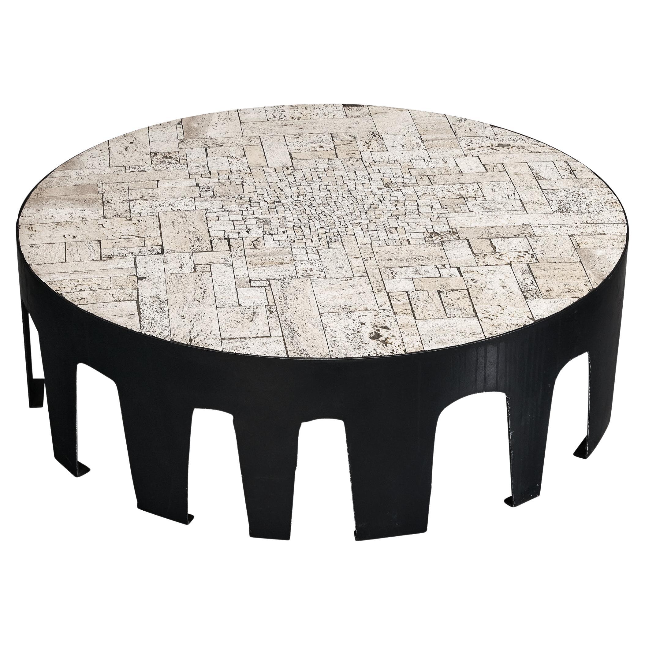 Pia Manu Handcrafted Coffee Table in Travertine  For Sale