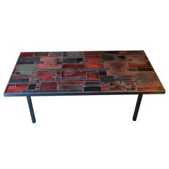 Vintage Pia Manu, Low Table in Ceramic, Slate and Chromed Metal, Belgium, 1960s