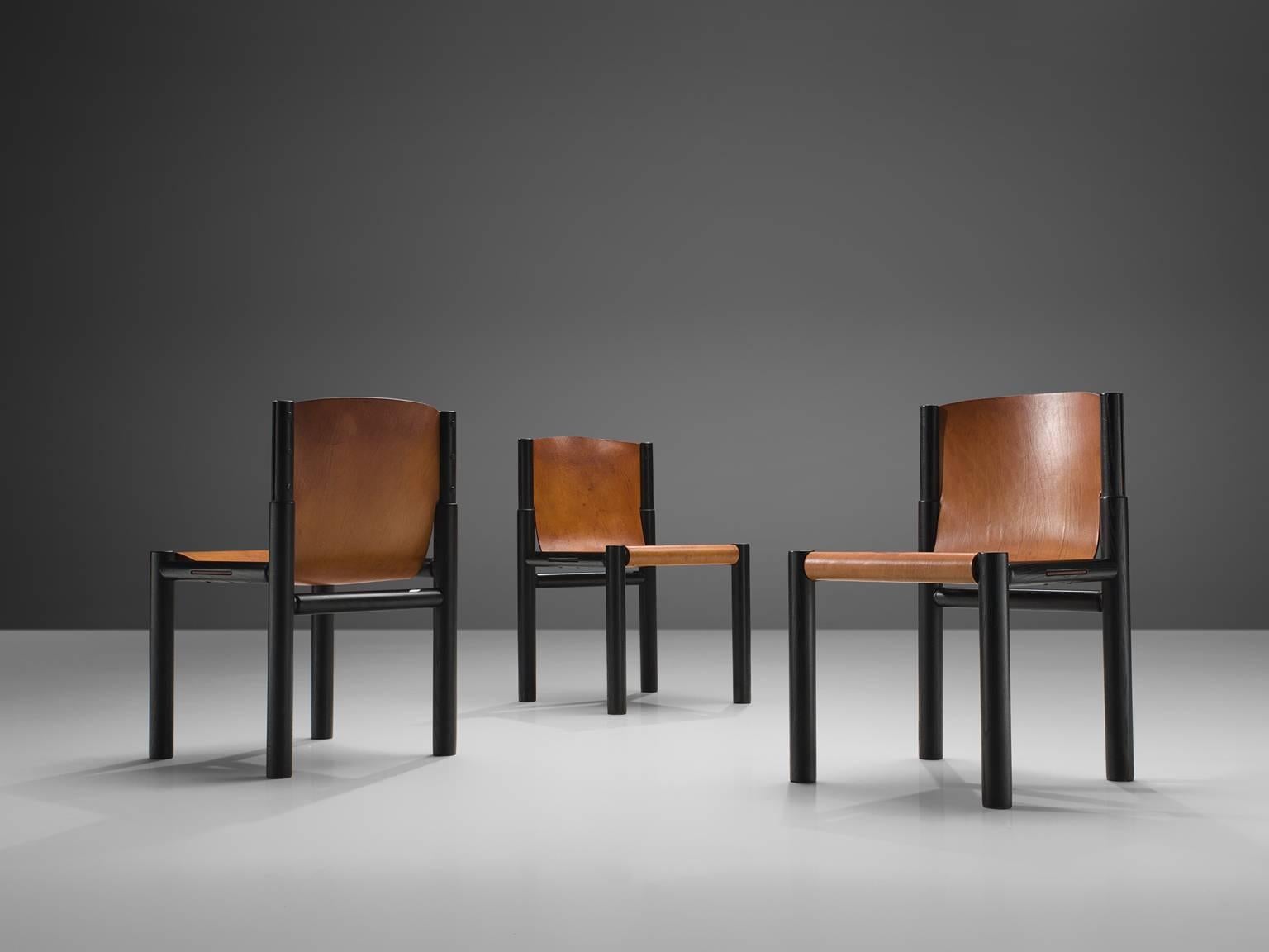 Belgian Pia Manu Original Patinated Cognac Leather Chairs