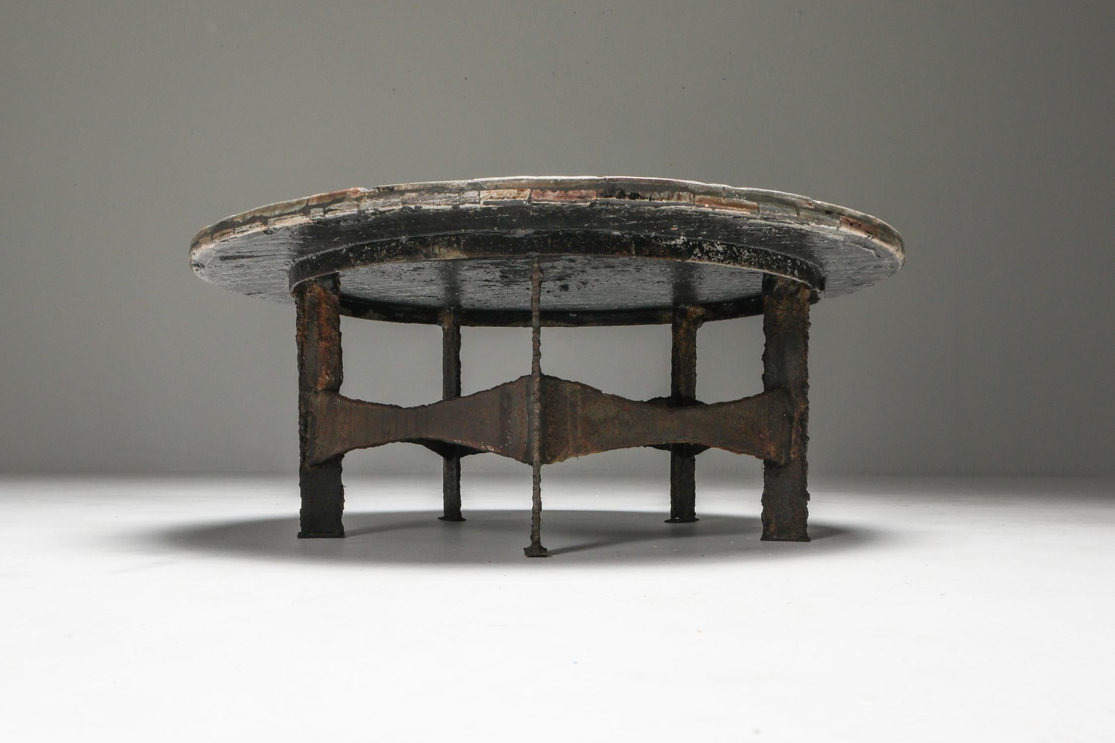 Pia Manu Round Slate Mosaic Coffee Table, Belgium, 1970 In Good Condition In Antwerp, BE