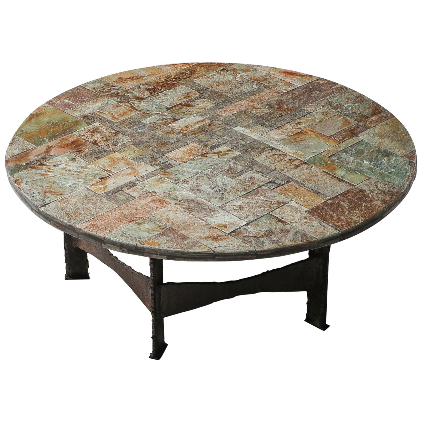 Pia Manu Round Slate Mosaic Coffee Table
