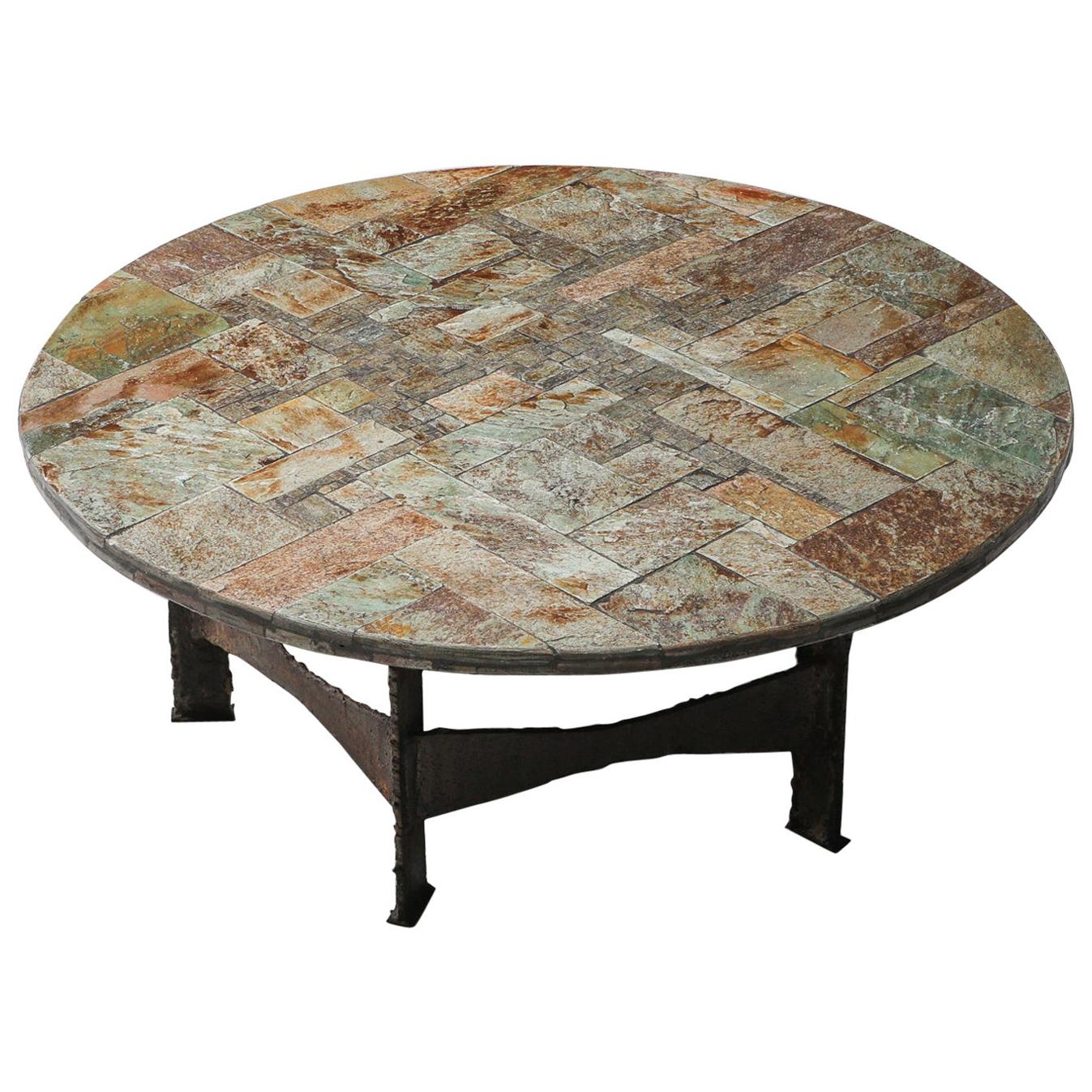 Pia Manu Round Slate Mosaic Coffee Table