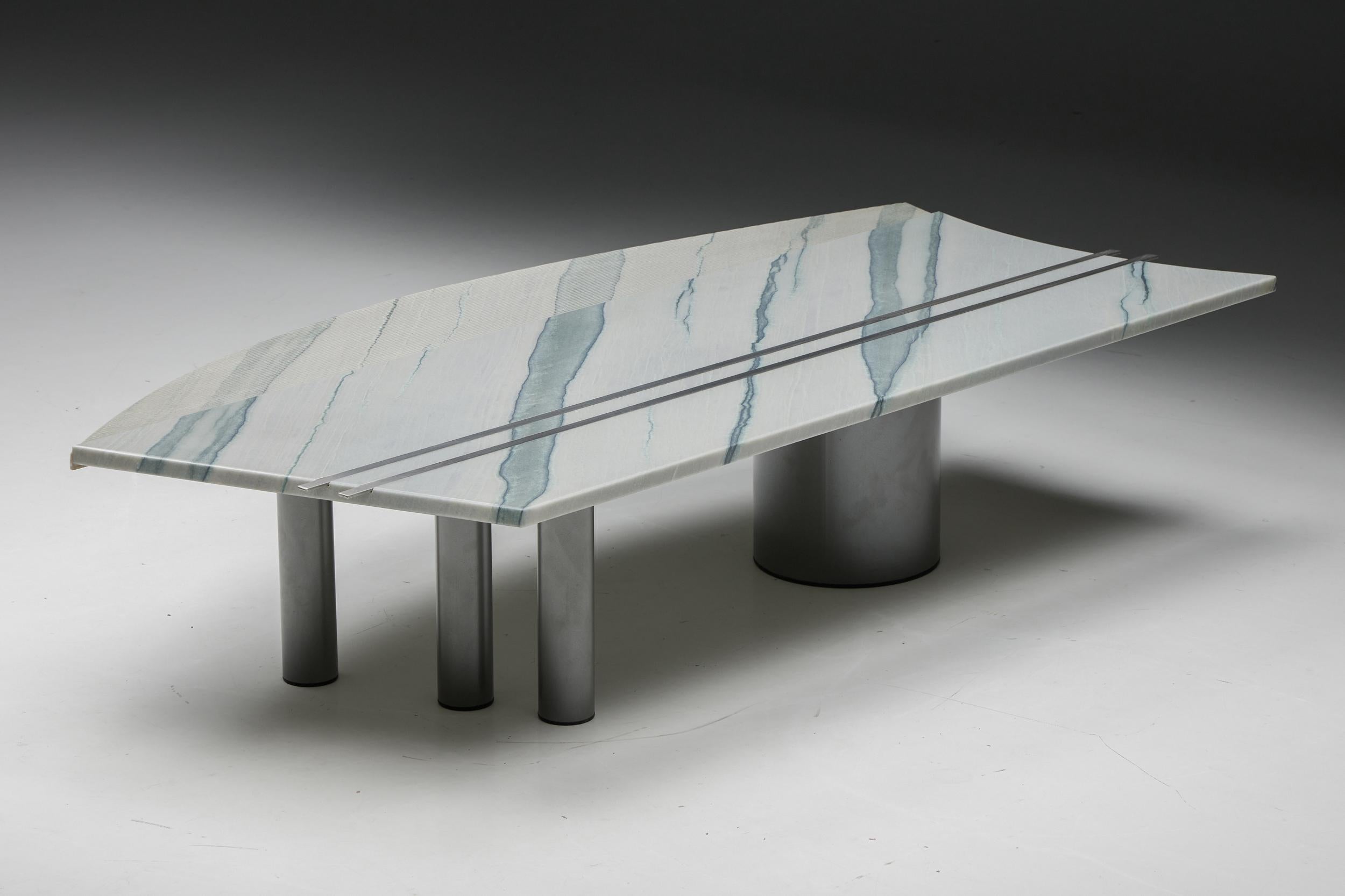 Steel Pia Manu Sculptural Marble Coffee Table, 1990s For Sale
