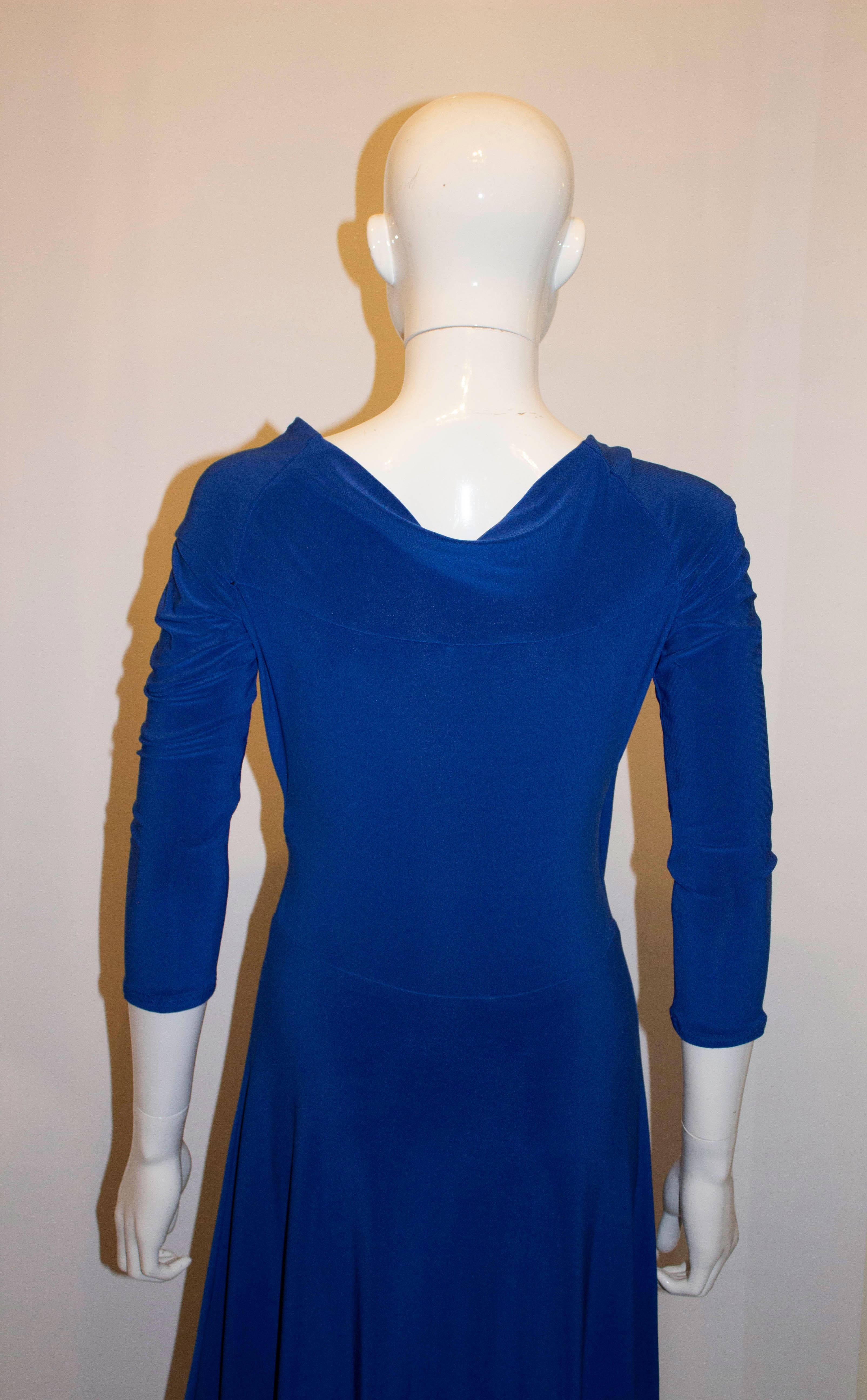 Pia Michi Blue  Silk Jersey Dress In Good Condition For Sale In London, GB