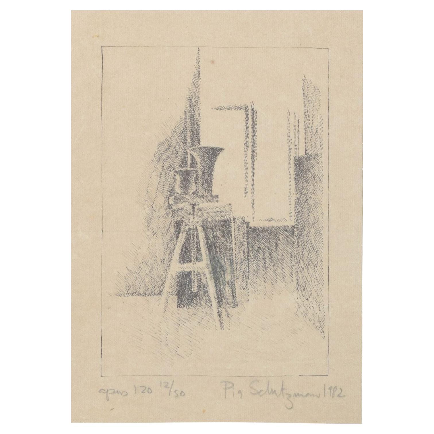 Pia Schutzmann. Lithograph on paper. Still life, 1982. For Sale