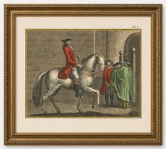 Leçon de dressage du piaffer aux piliers - Gravure à cheval de l'Encyclopédie, 1750
